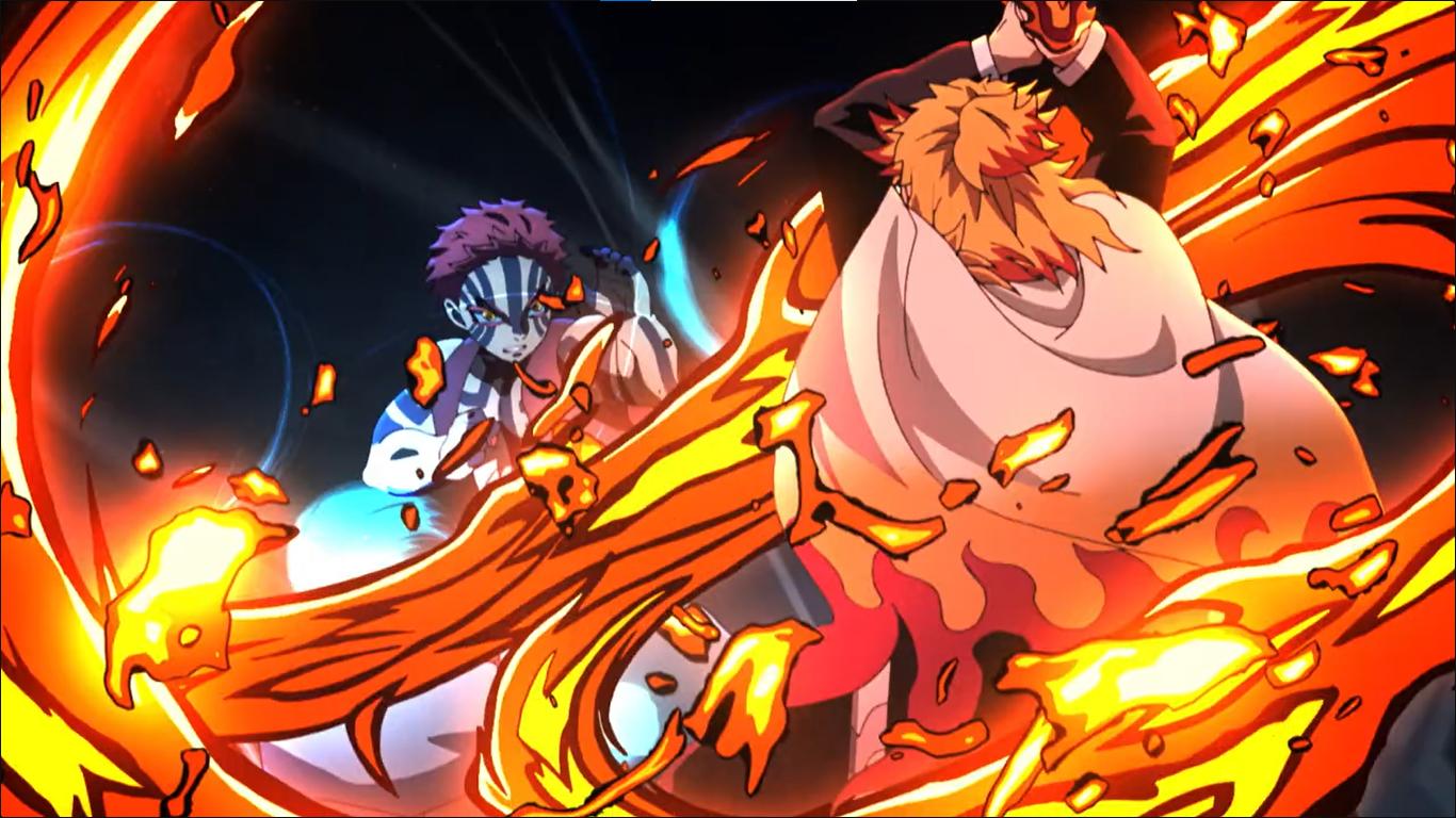 1366x768 Rengoku Vs Akaza Desktop Wallpaper