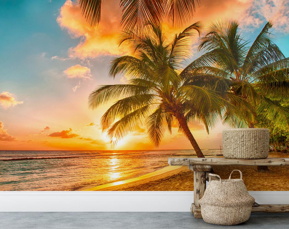 1200x953 Sunset Ocean View Customize Wallpaper. Nature Wallpaper for Living room. Tree Wallpaper for Walls