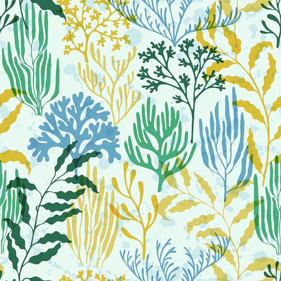 900x900 Coral reef seamless pattern. Kelp