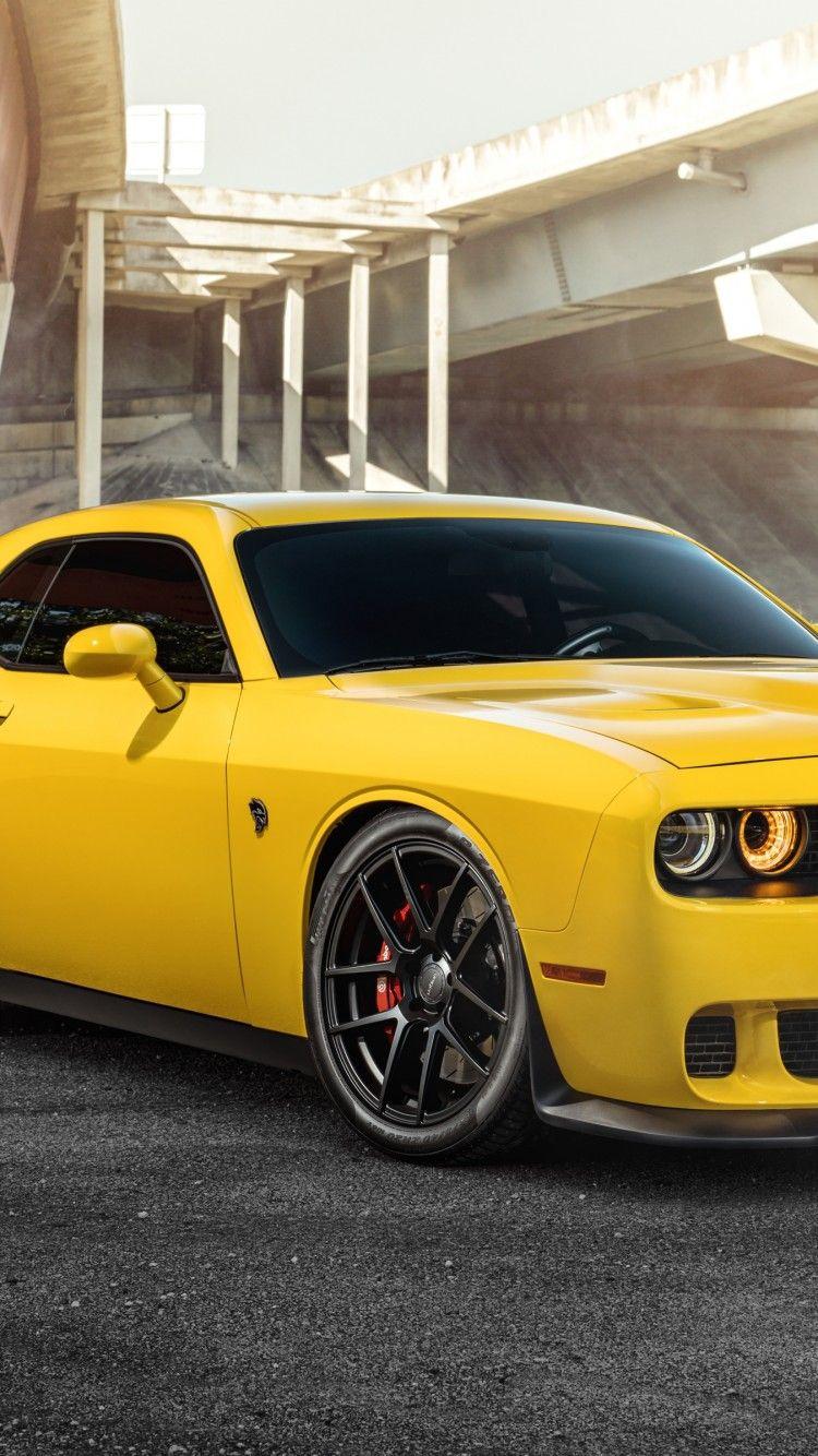 750x1334 Download 750x1334 Dodge Challenger Srt Hellcat, Yellow, Muscle, Cars