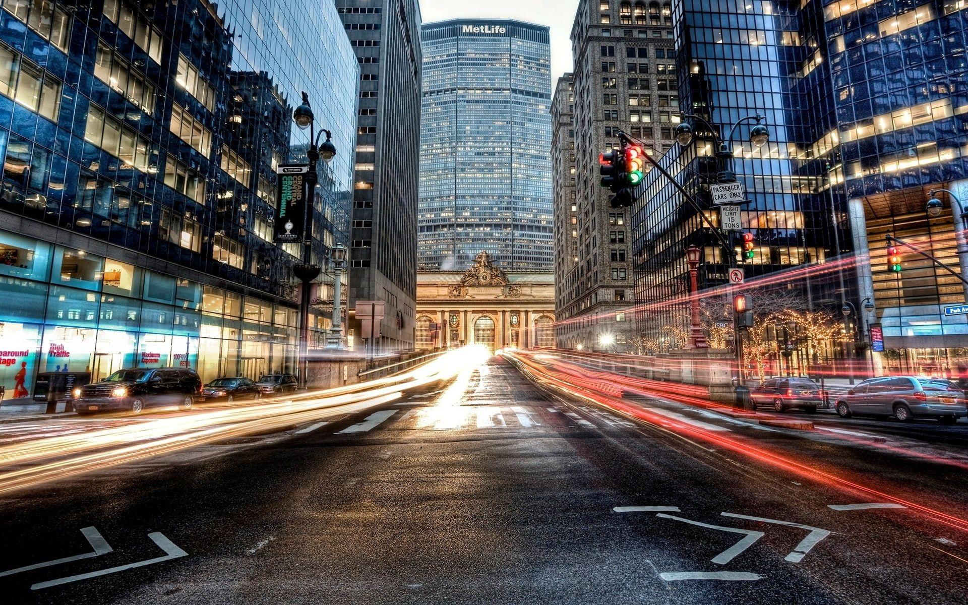 1920x1200 Manhattan, New York City, USA, road, car, skyscrapers, buildings, lights # Manhattan #New #York #City #. New york city buildings, New york wallpaper, Panorama city