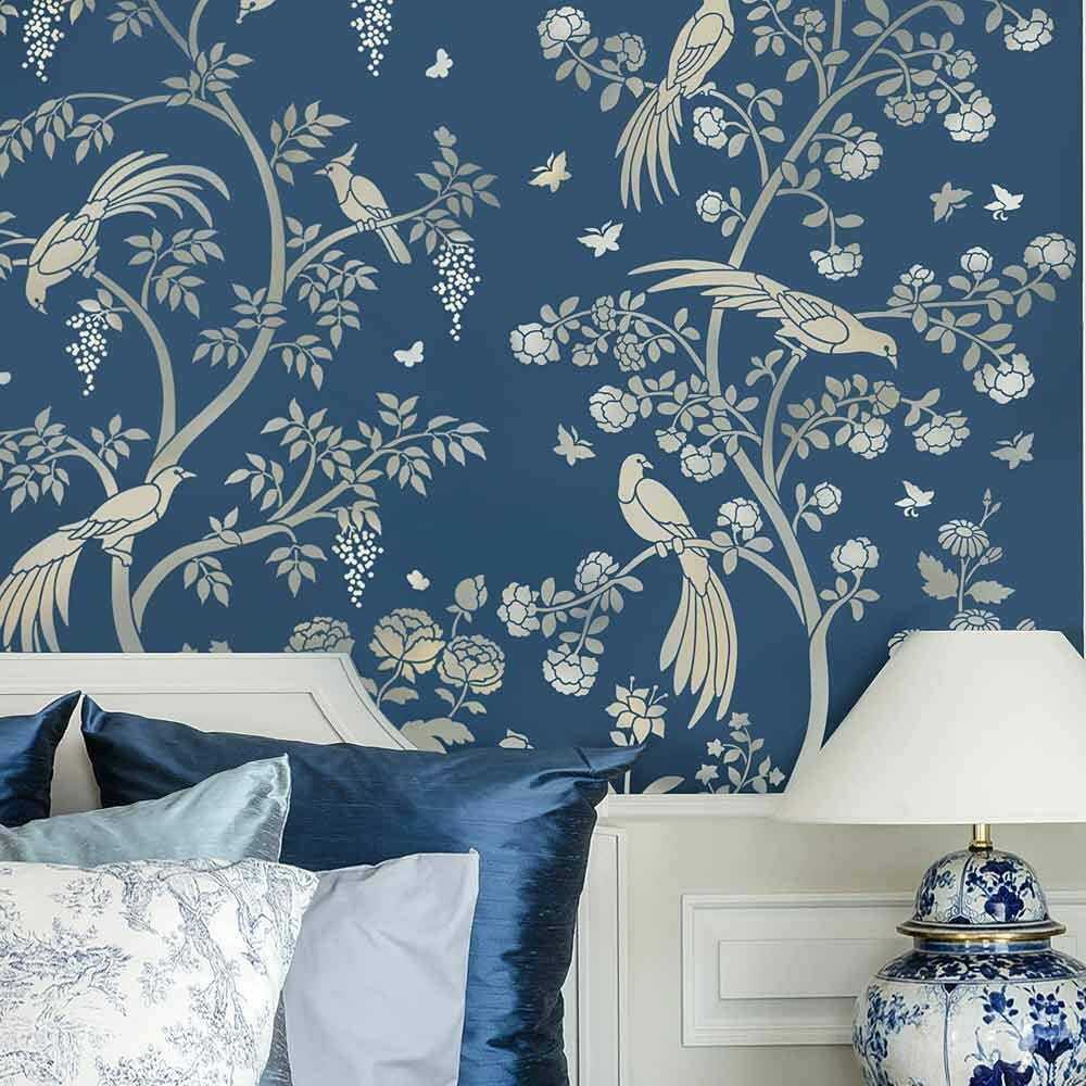 1000x1000 Birds and Roses Chinoiserie Wall