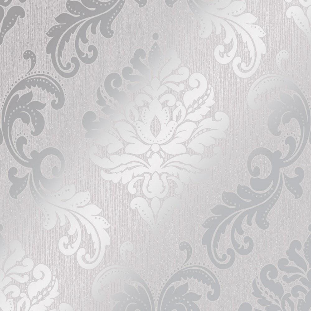 1000x1000 I Love Wallpaper Chelsea Glitter Damask Wallpaper in Soft Grey