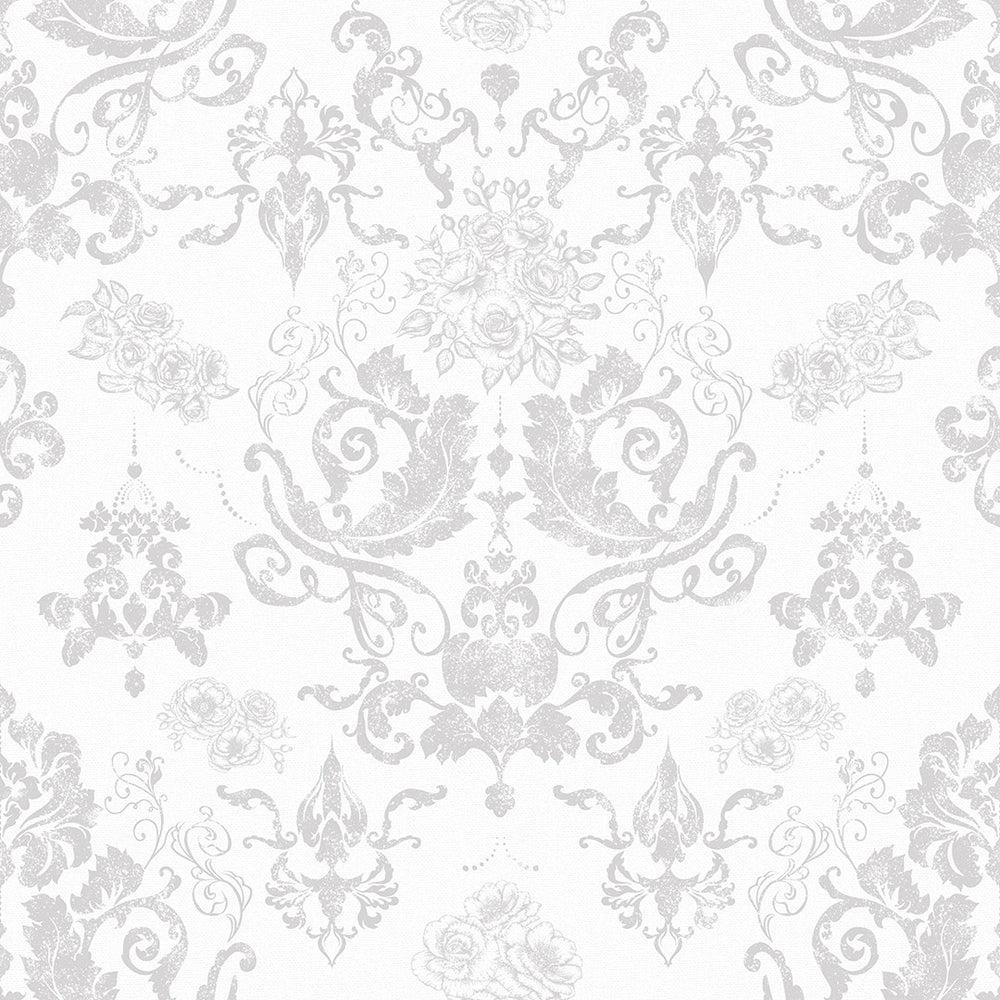 1000x1000 Bridgerton Damask Wallpaper in Pearl