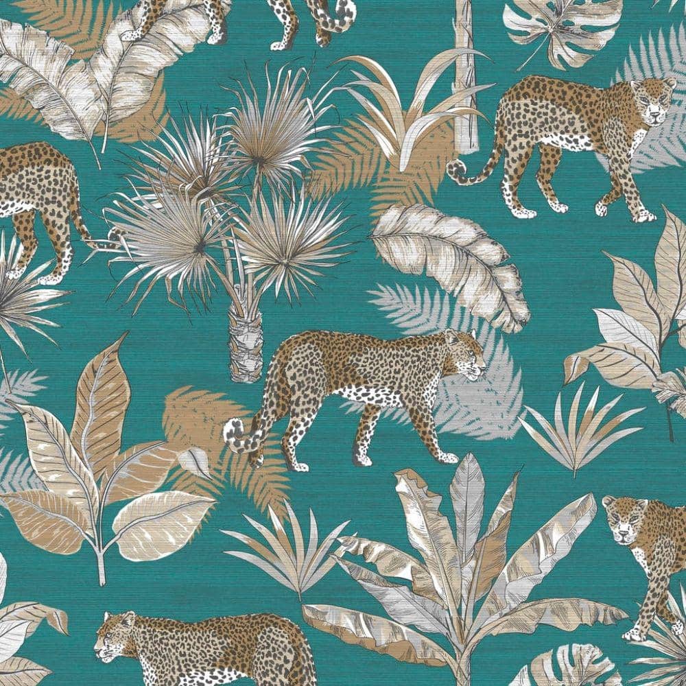 1000x1000 Walls Republic Teal Jungle Prowess Easy to Remove Animal Print Shelf Liner Wallpaper, Double Roll, Light Grey
