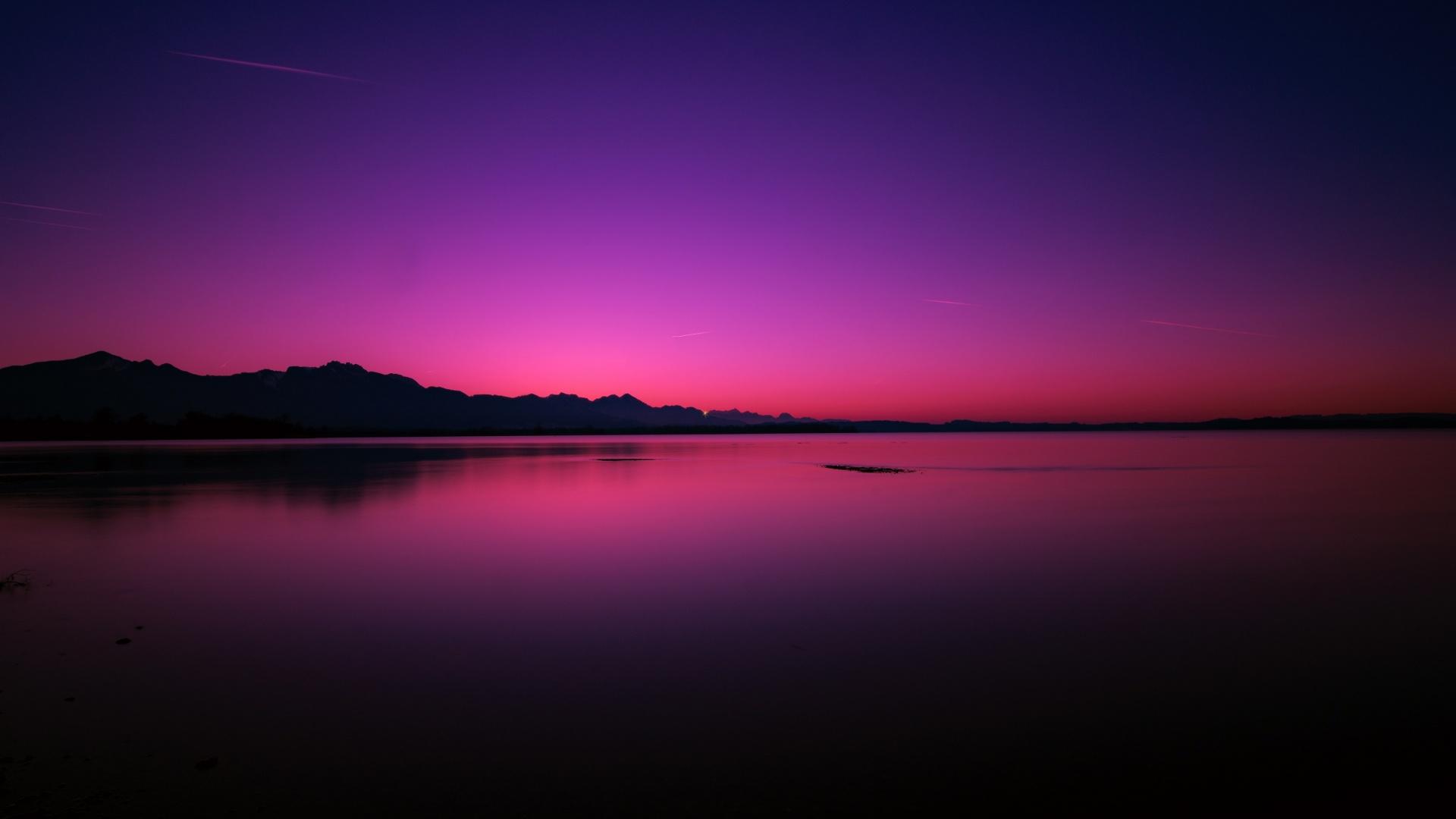 1920x1080 Sunset Wallpaper 4K, Lake, Dusk, Purple
