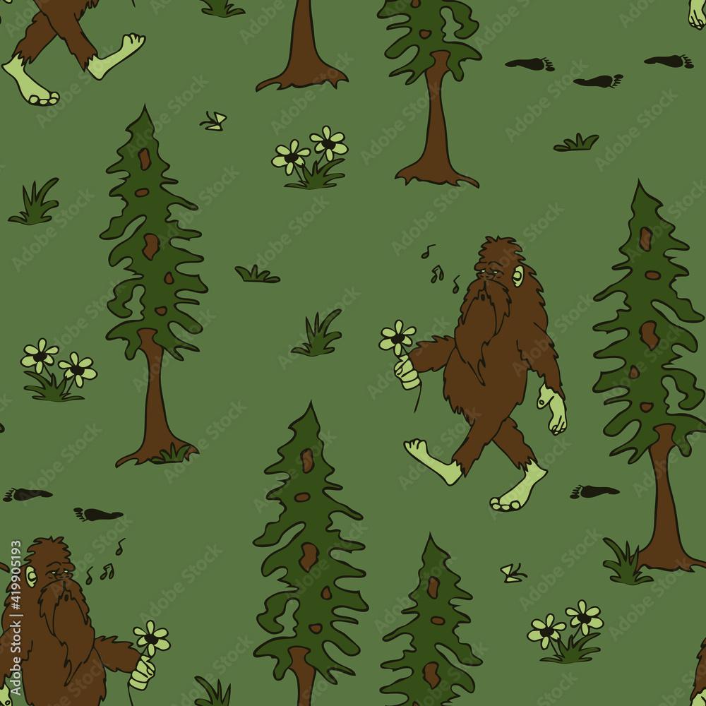 1000x1000 Seamless vector pattern with Bigfoot