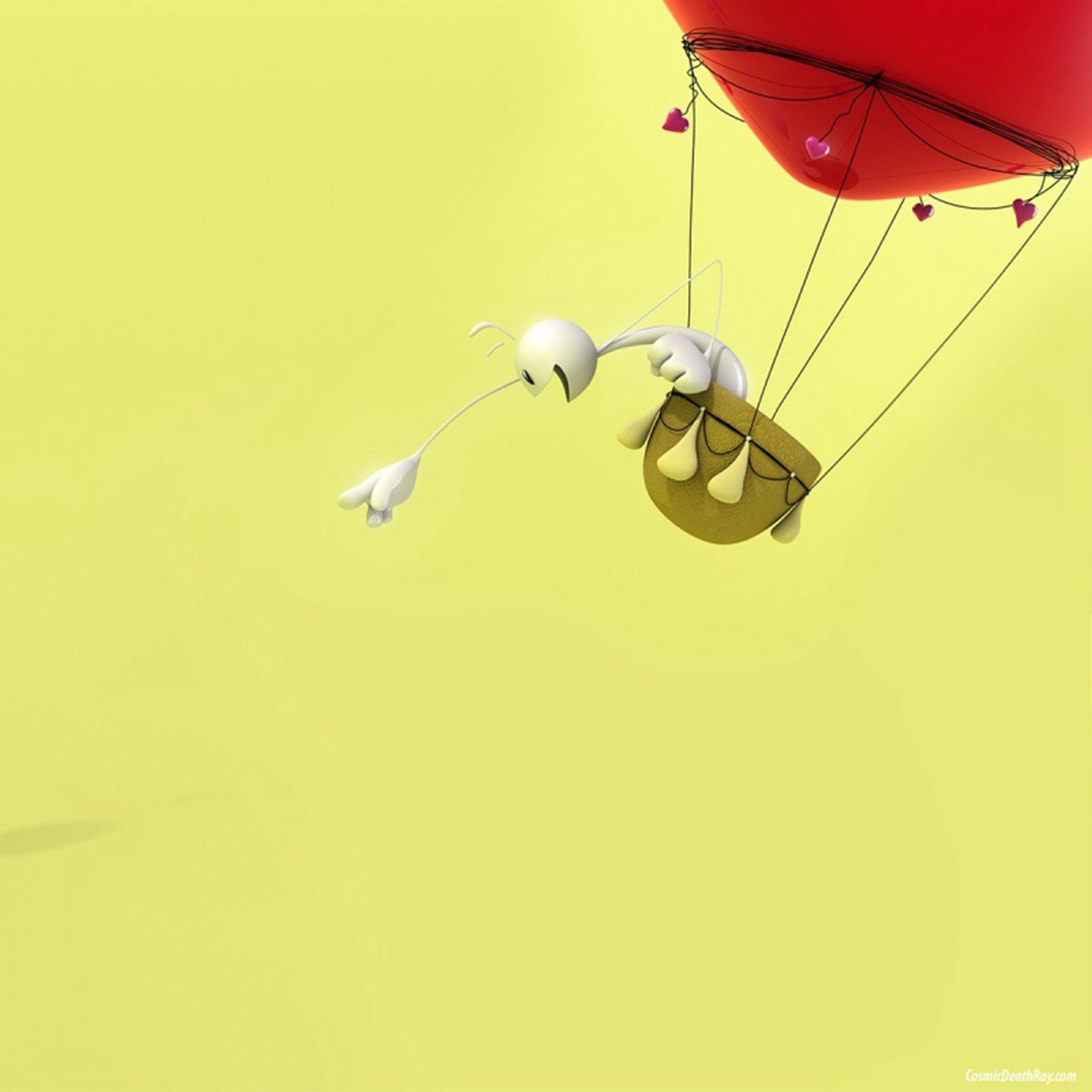 2048x2048 3D Balloon Ride Funny Cp Cartoon Funny Design iPad Air Wallpaper Free Download