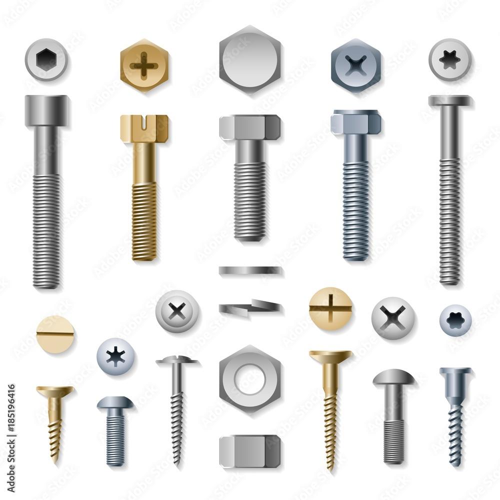 1000x1000 Bolts and screws. Vector screw and bolt