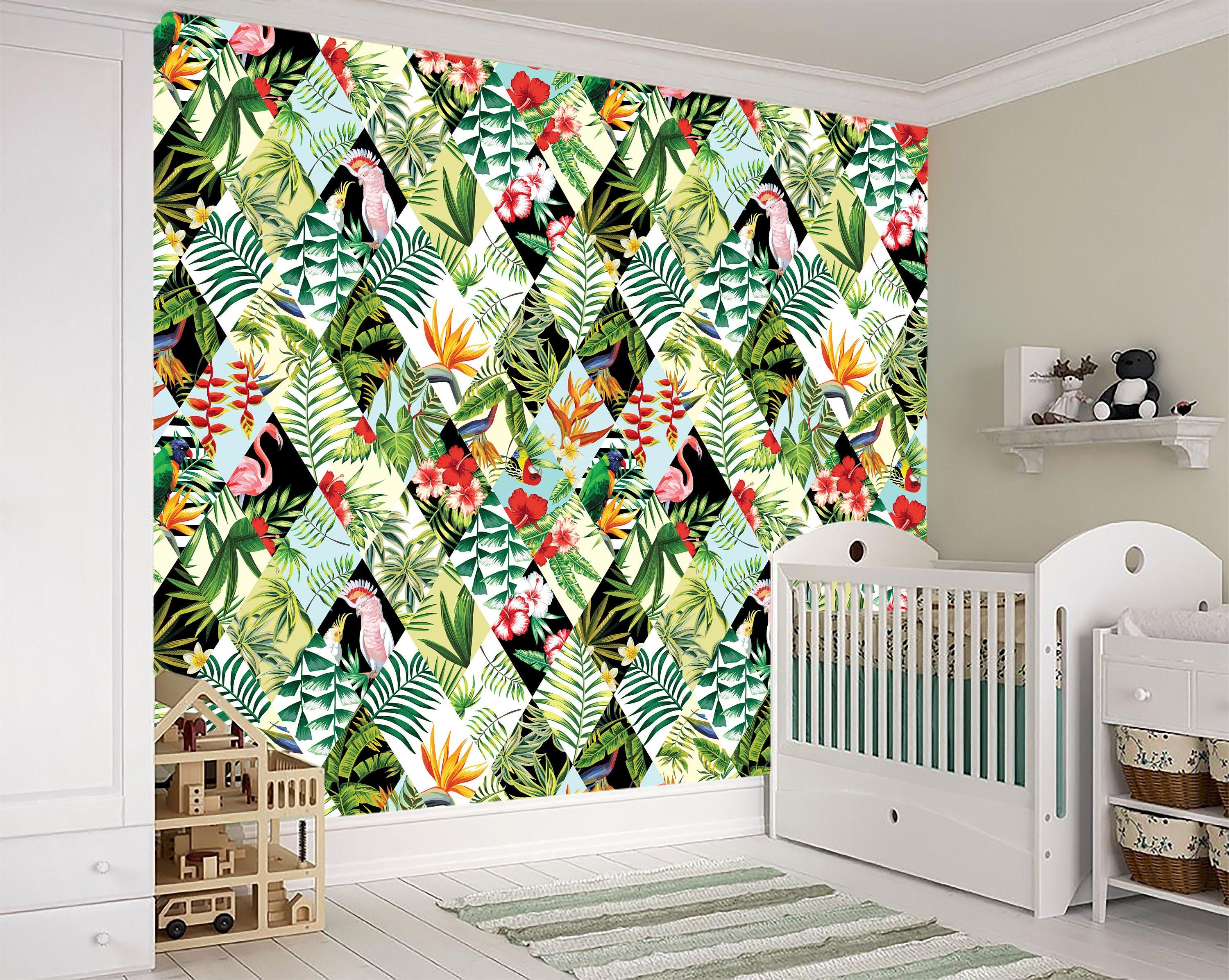 3000x2392 Tropical Palm Patchwork Wallpaper Peel