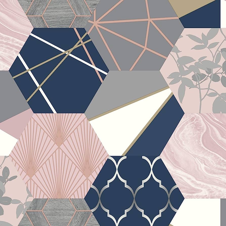 894x894 Patchwork Geo Hexagon Wallpaper Navy