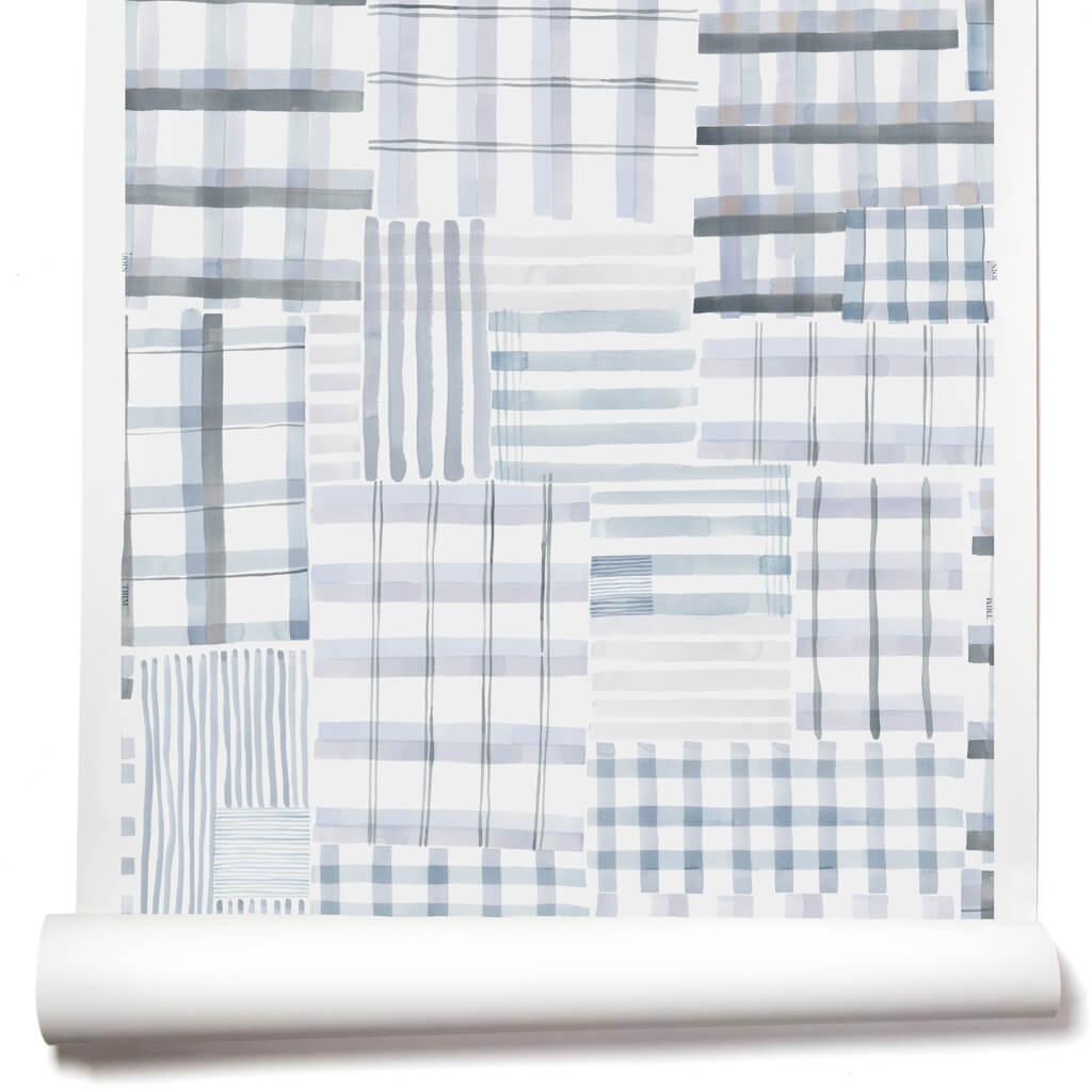 1024x1024 Patchwork Plaid Wallpaper in Multi Gray