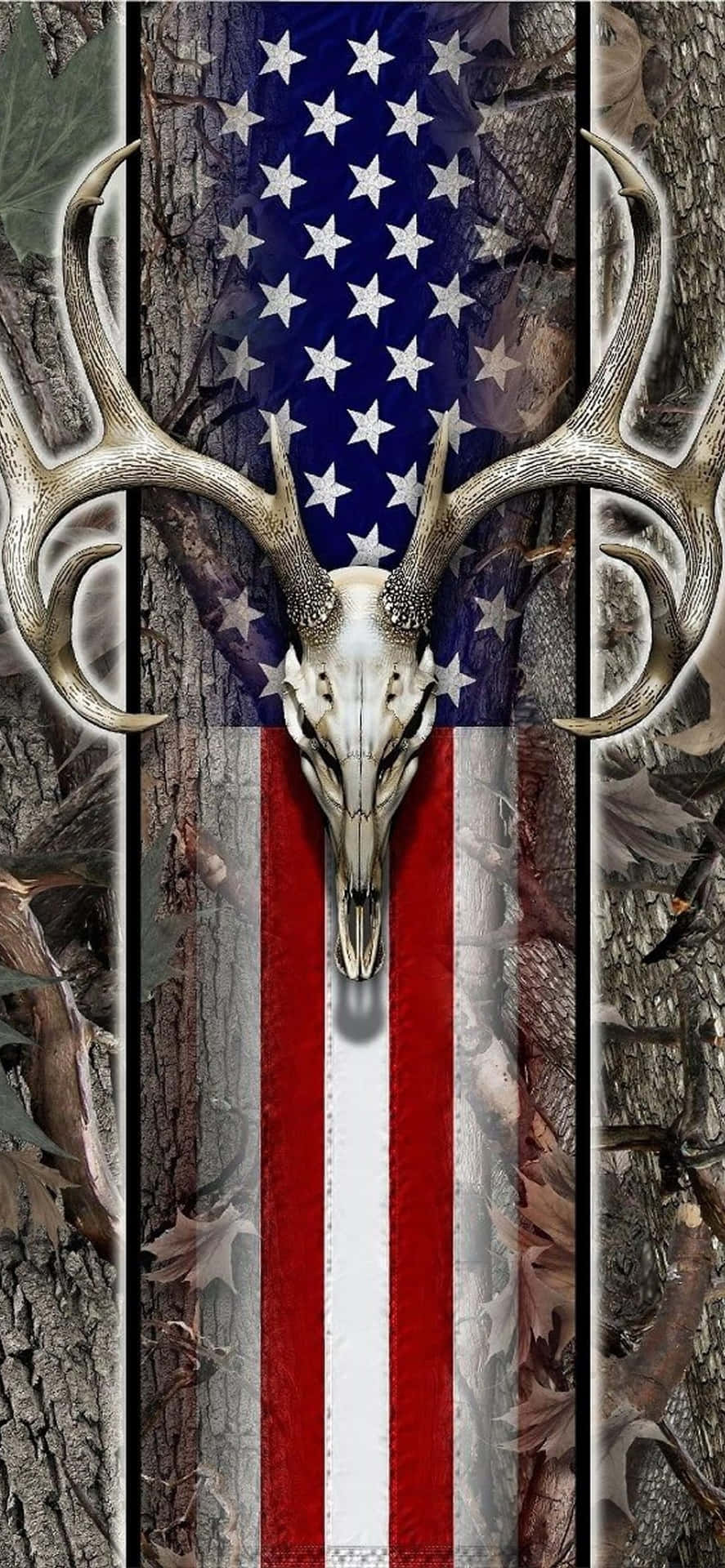 887x1920 Deer Skull With An American Flag