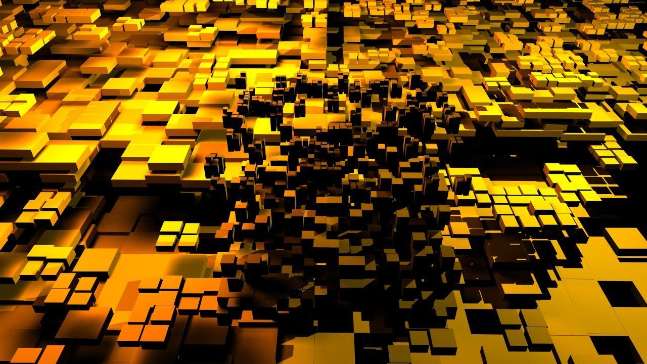 1280x720 Wallpaper polygon, 4k, 5k wallpaper, 8k, 3D, cube, green, orange, blue, background, OS