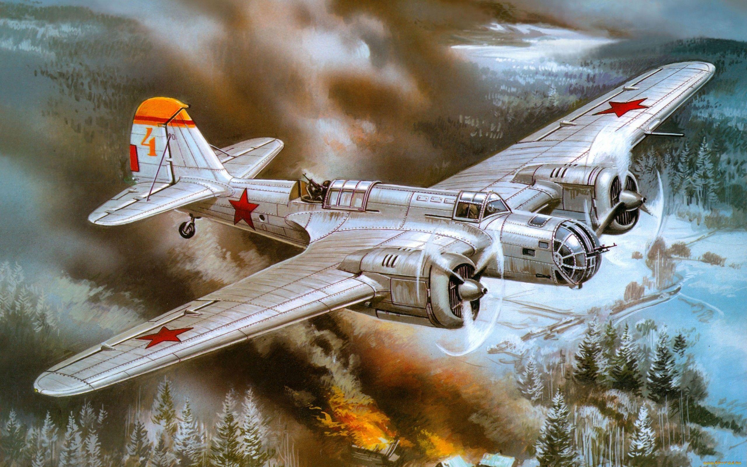 2560x1600 aircraft, war, military, Bomber, Soviet, World War II, artwork