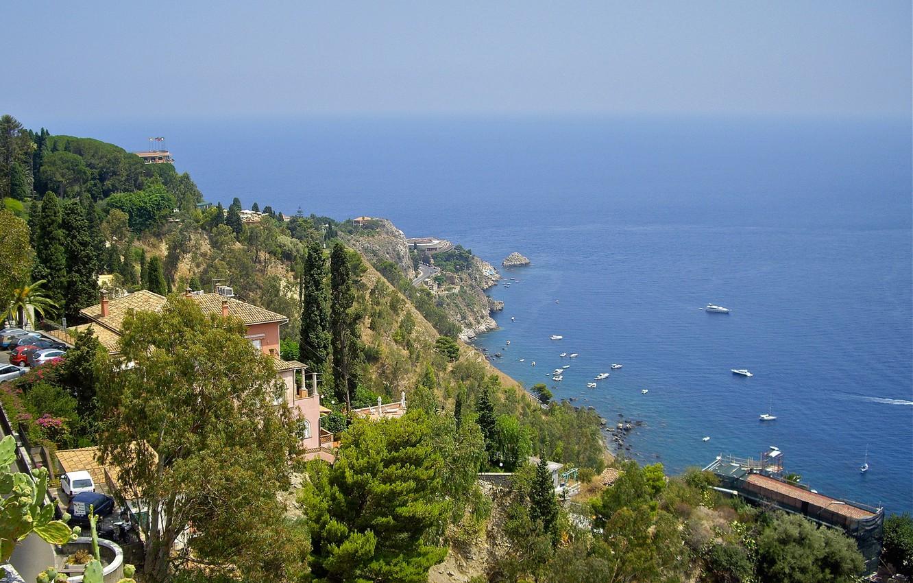 1332x850 Wallpaper sea, mountains, house, rocks