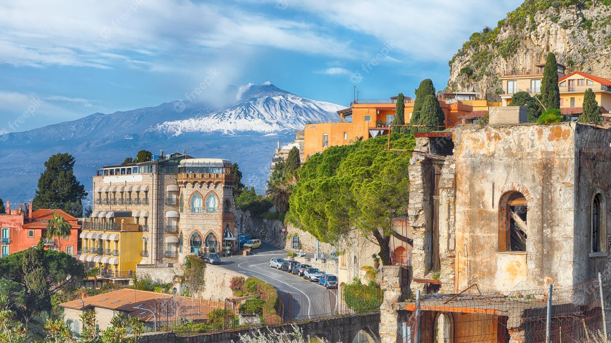2000x1125 Etna volcano and taormina town aerial