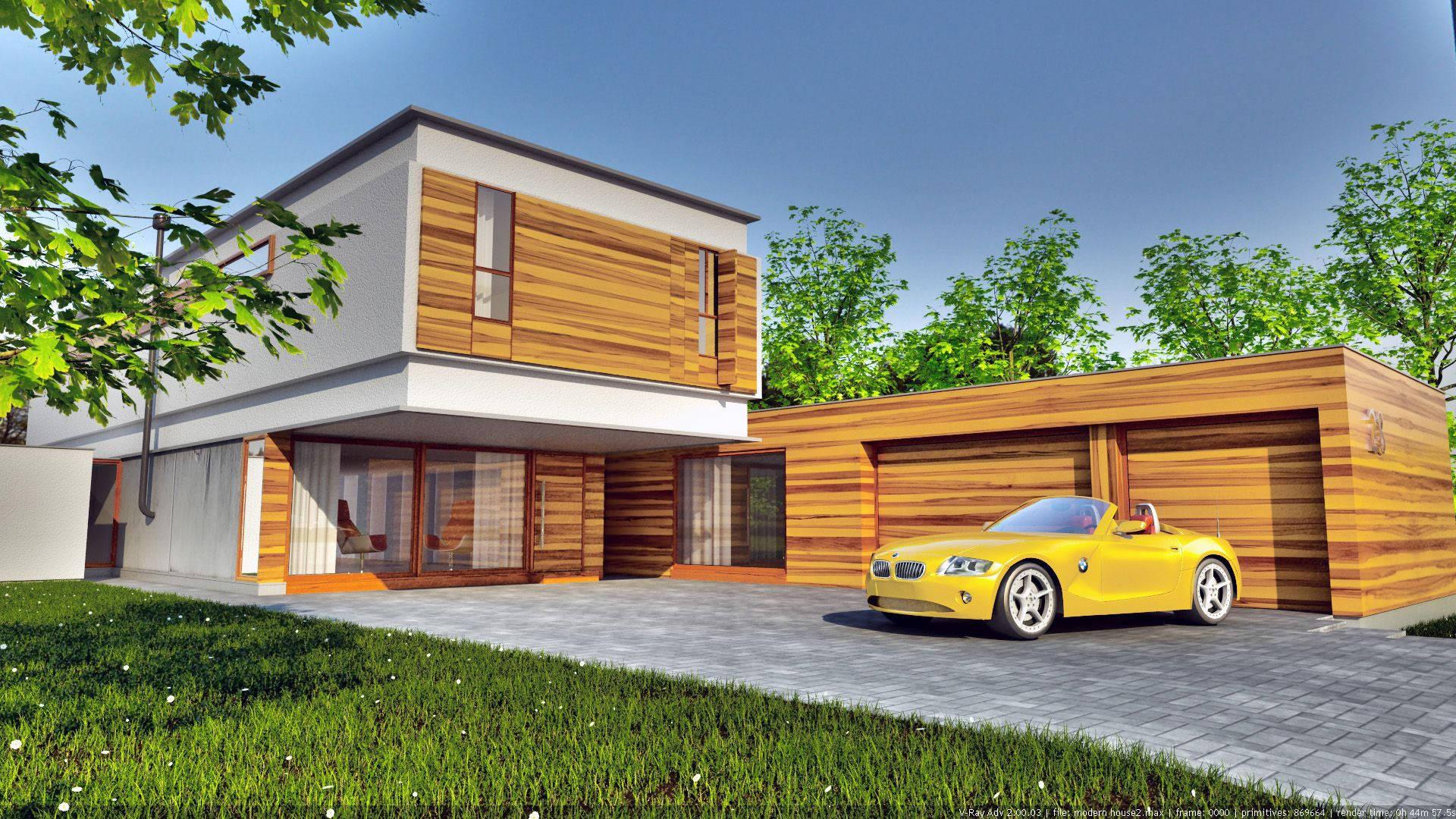 1920x1080 Download Modern House Yellow Car