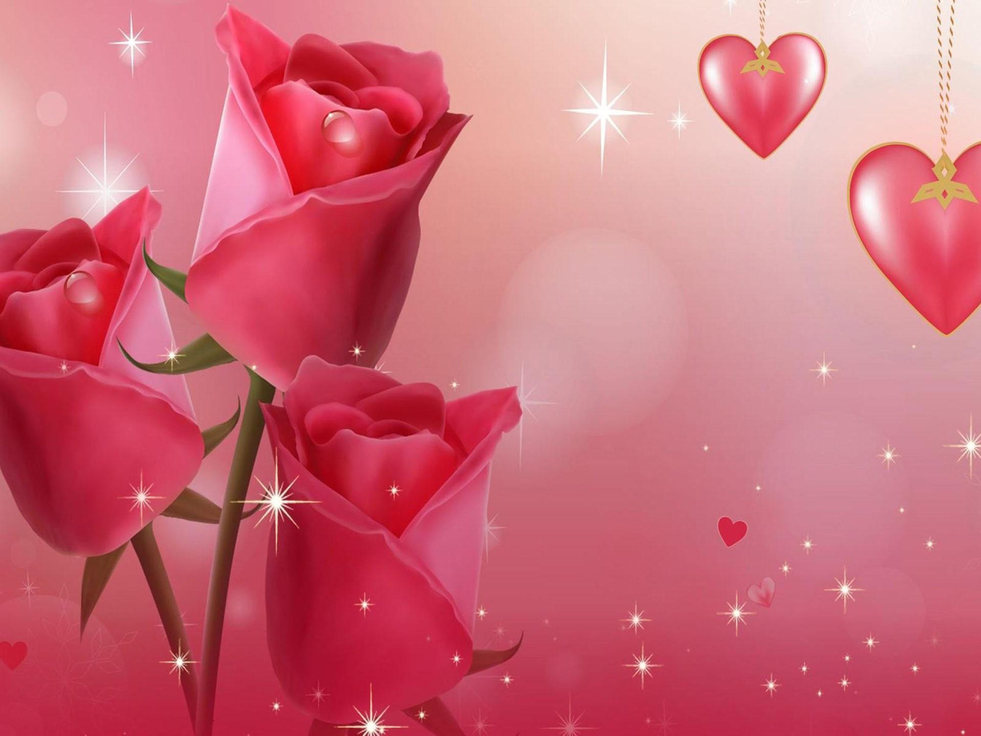 1920x1440 Beautiful Pink roses love hearts stars