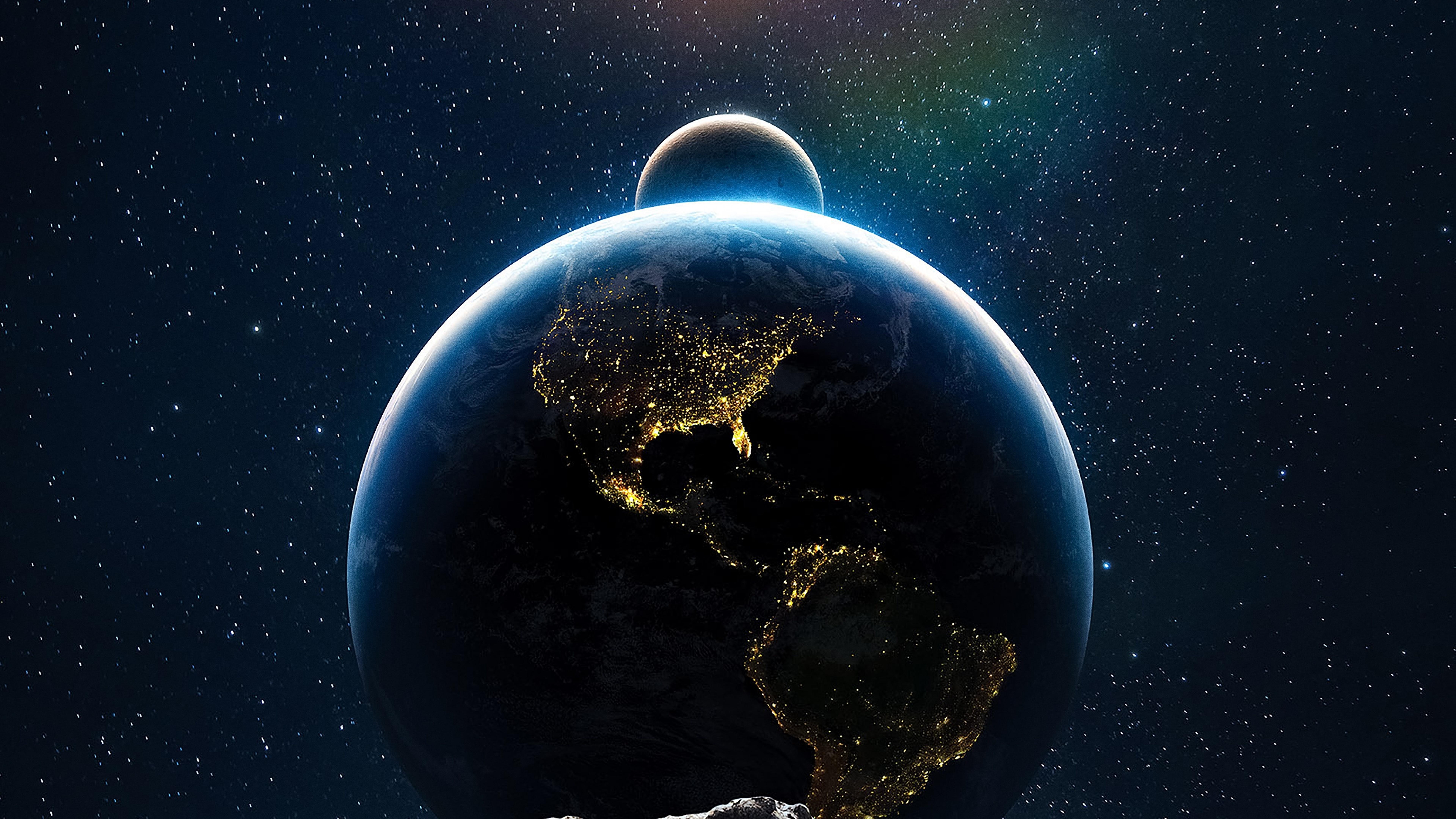 7680x4320 Earth Wallpaper 4K, Moon, Sun, Solar