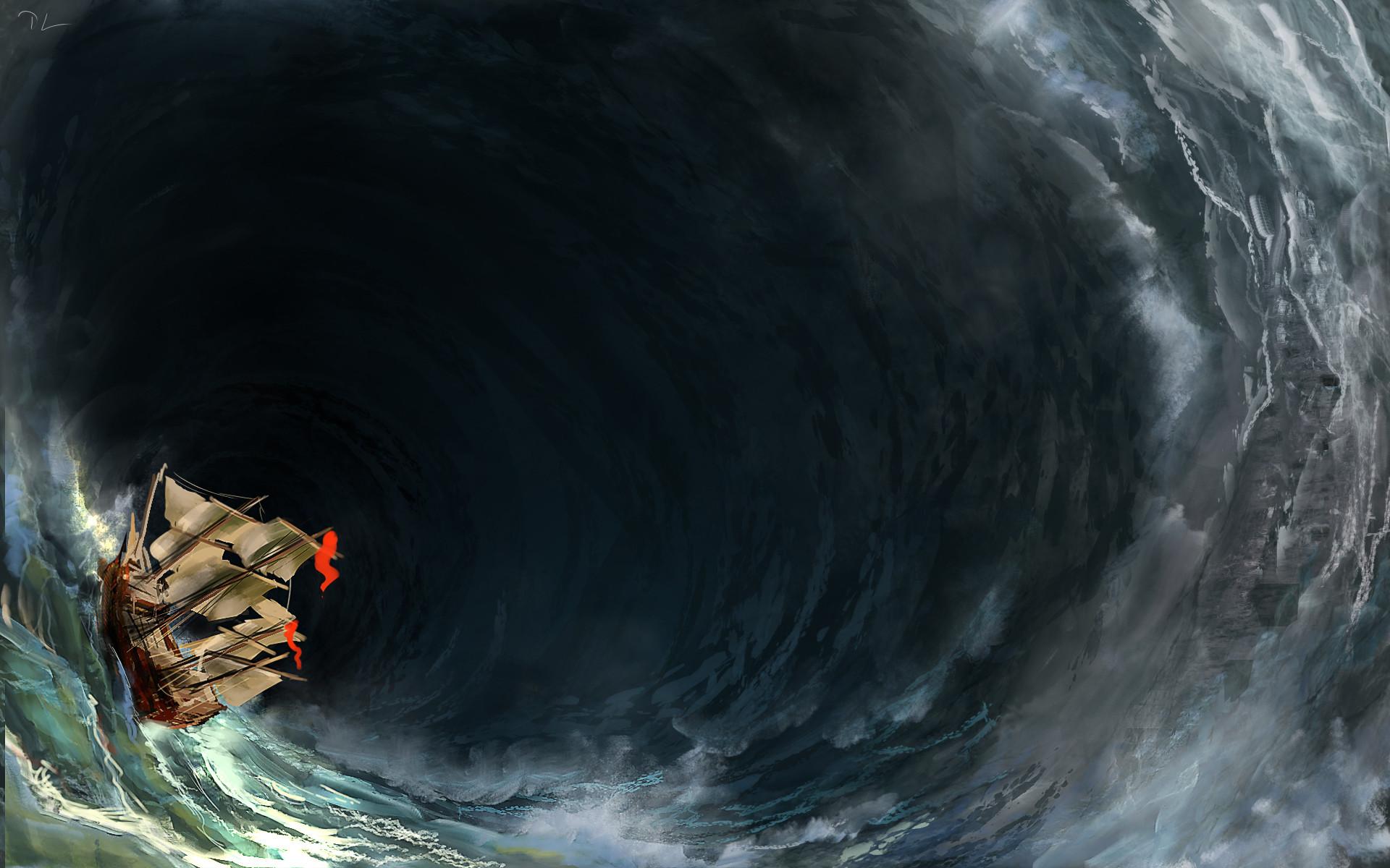 1920x1200 Fantasy Ship HD, Wave, Ocean