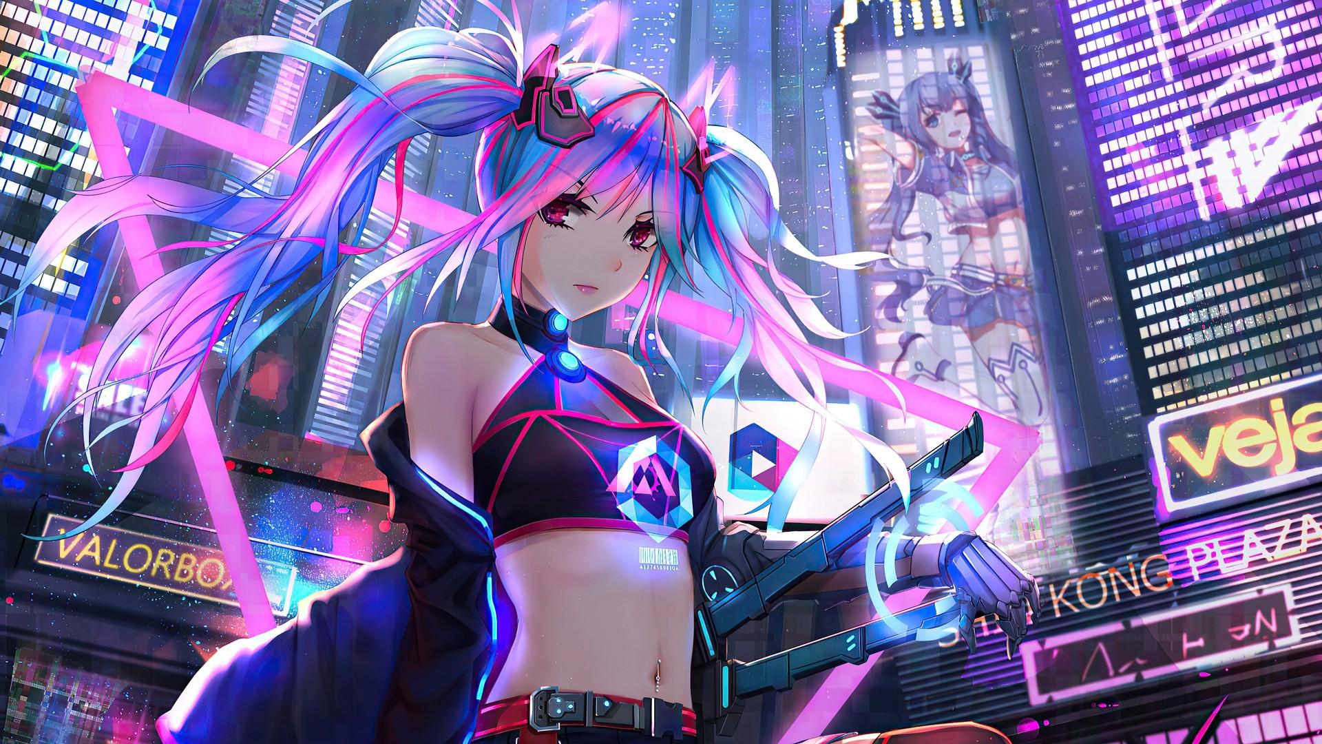 1920x1080 Anime Night Neon Wallpaper