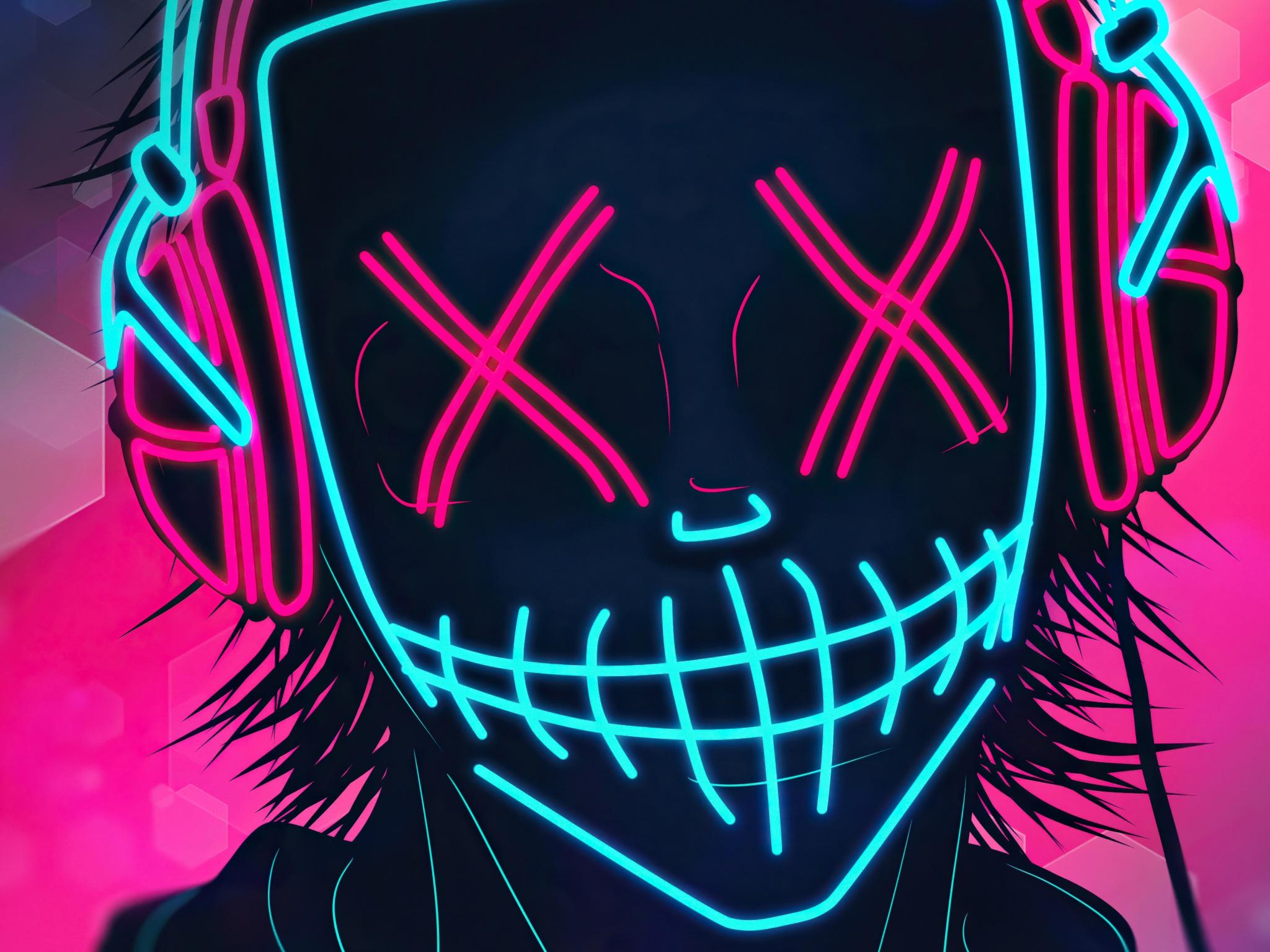 2048x1536 Wallpaper 4k Mask Boy Listening Music