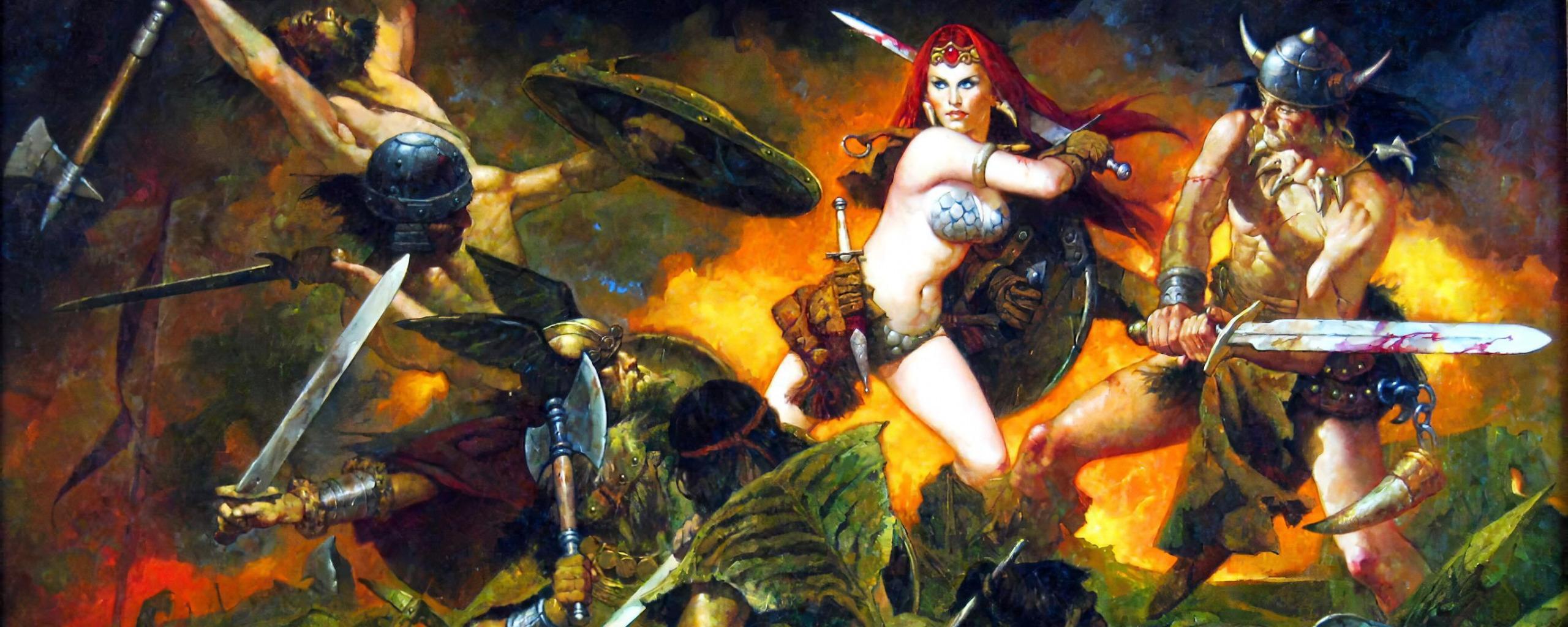 2560x1024 redhead, battle, Conan