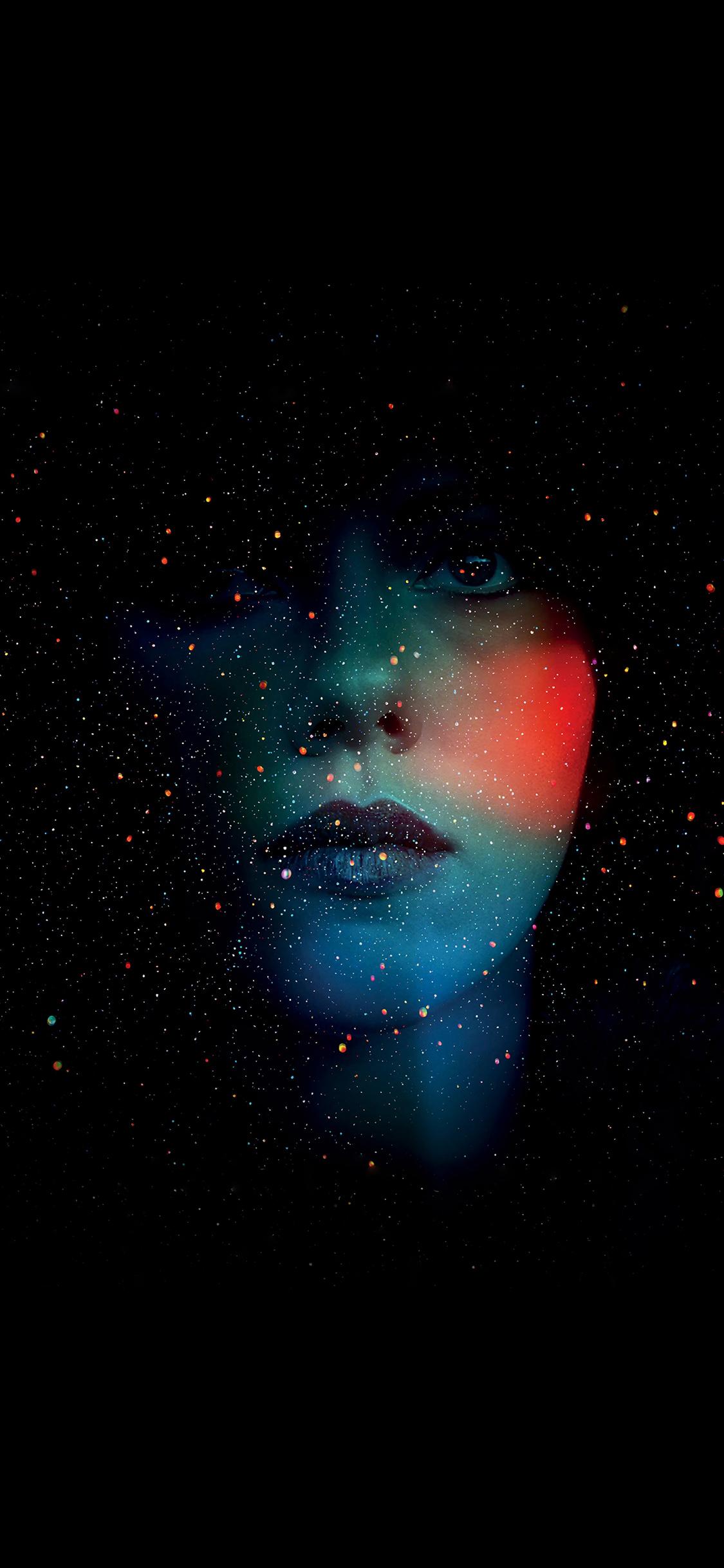 1125x2436 Space Girl Star Art Illust Face Dark