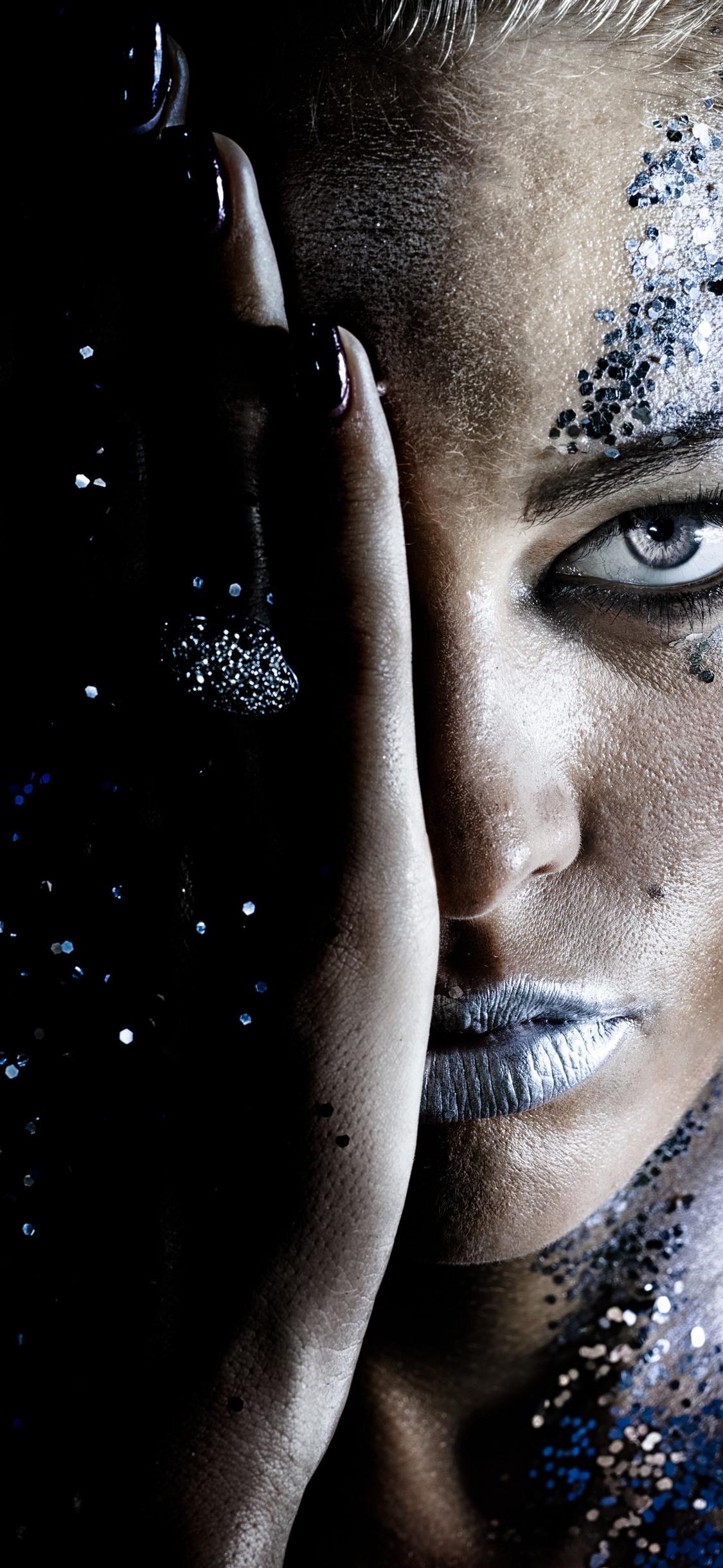 1125x2436 Wallpaper Girl, makeup, half of face