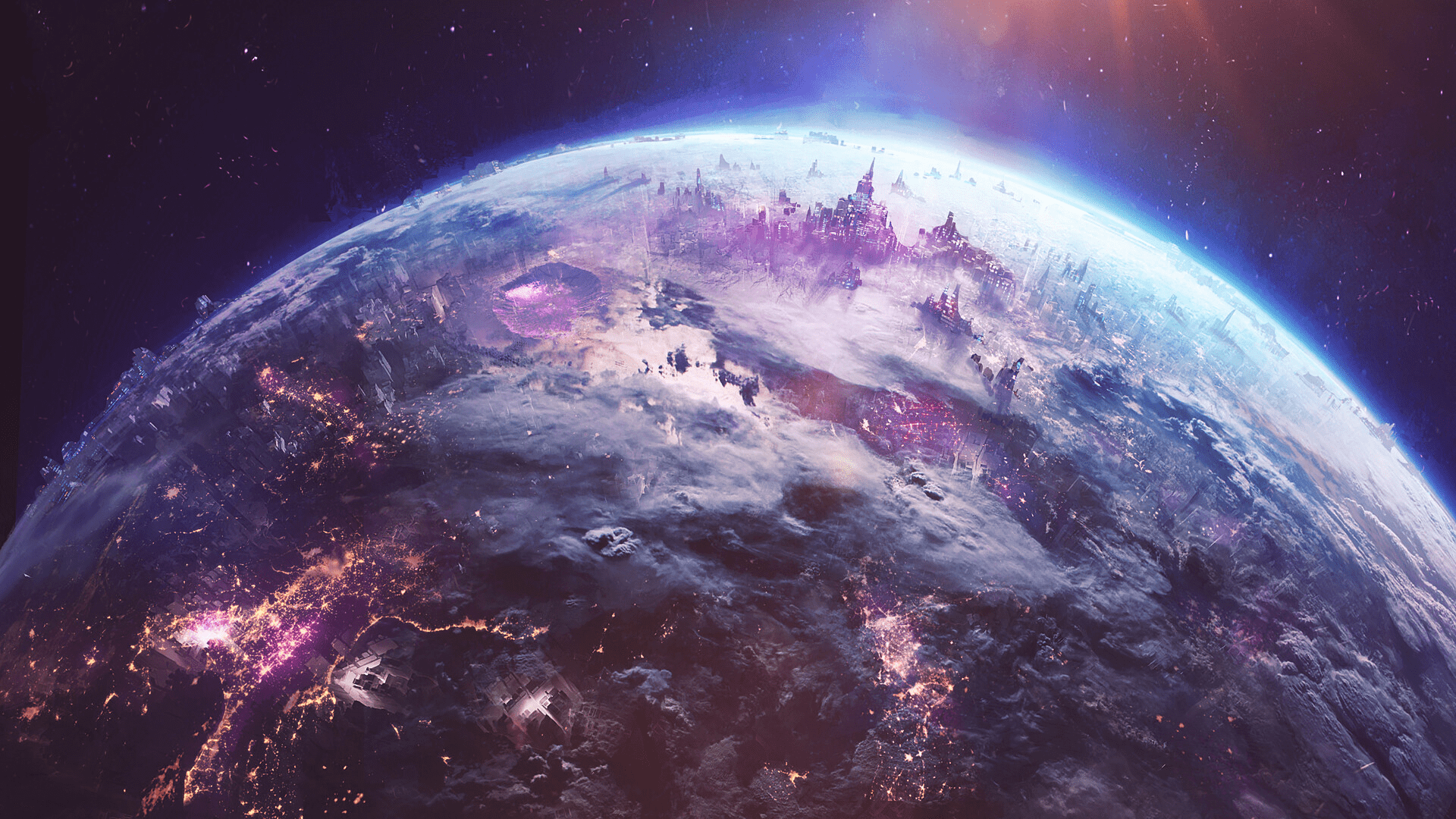 1920x1080 Pink Purple Blue Sun Clouds