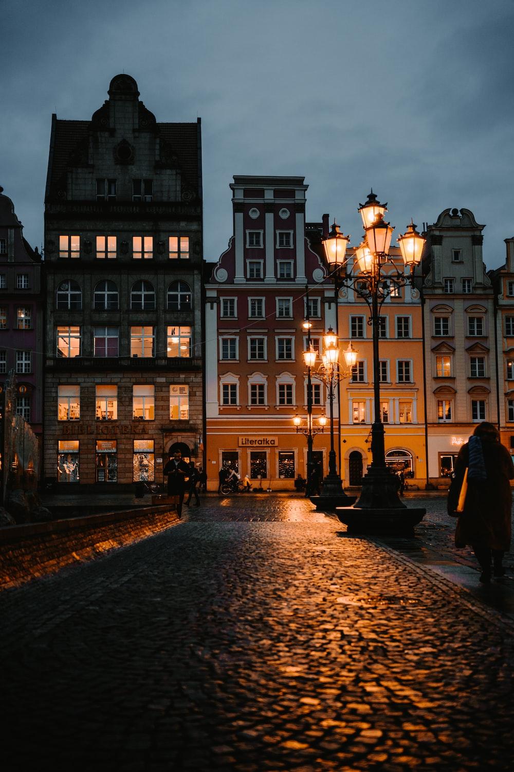 1000x1500 cobblestone street at night photo