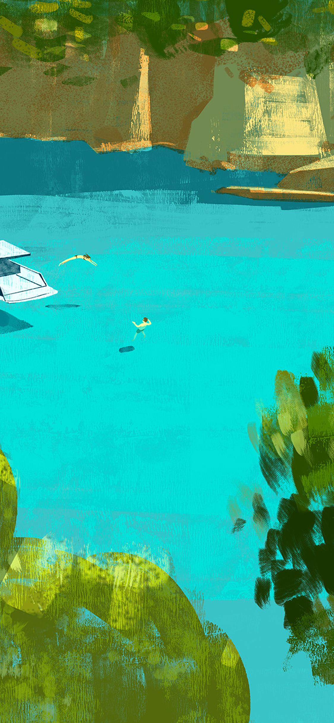 1125x2436 wallpaper. summer life blue paint art