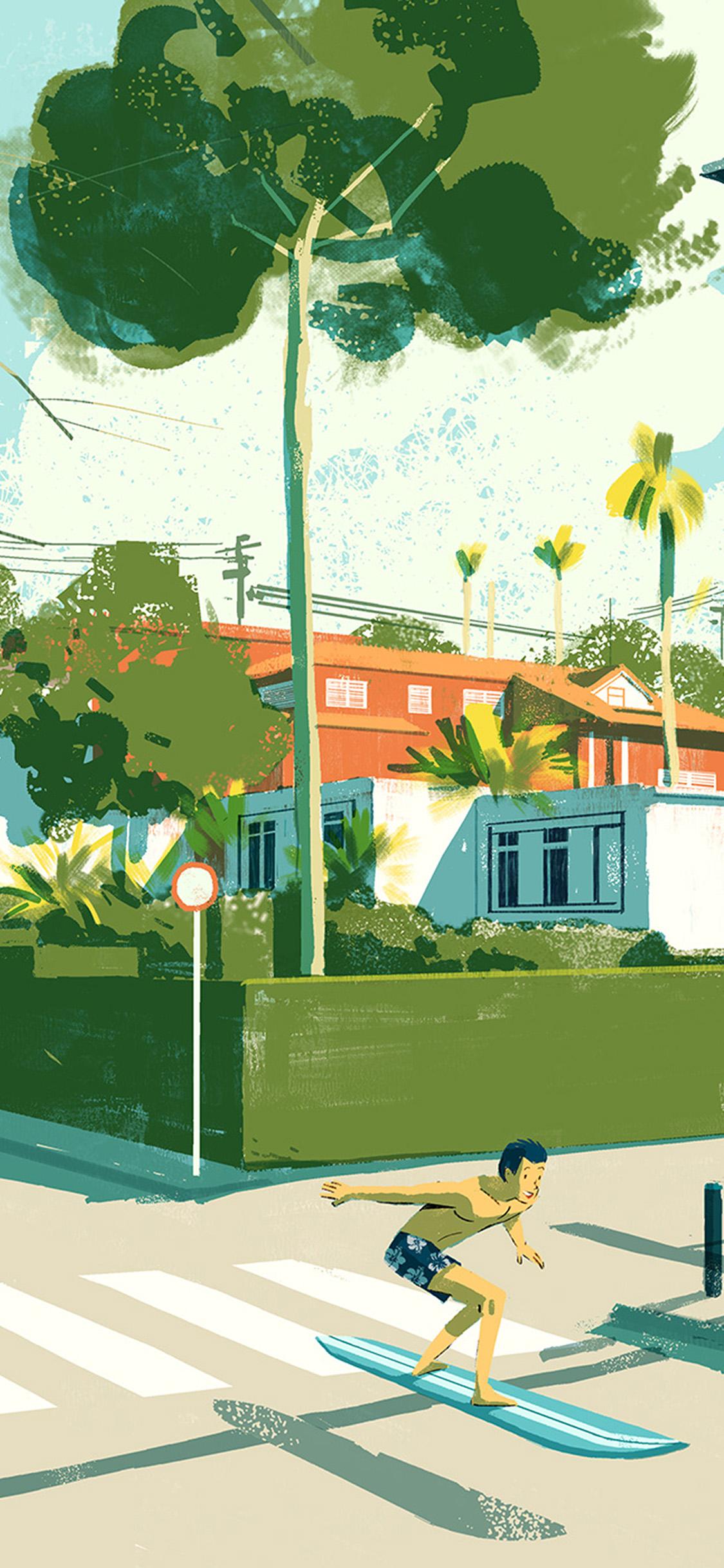 1125x2436 Art Summer Anime Drawing Green