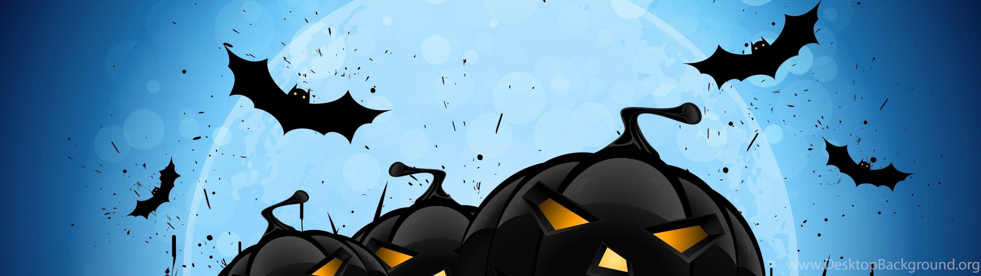 3840x1080 Halloween Wallpaper Blue Background Wallpaper Desktop Background