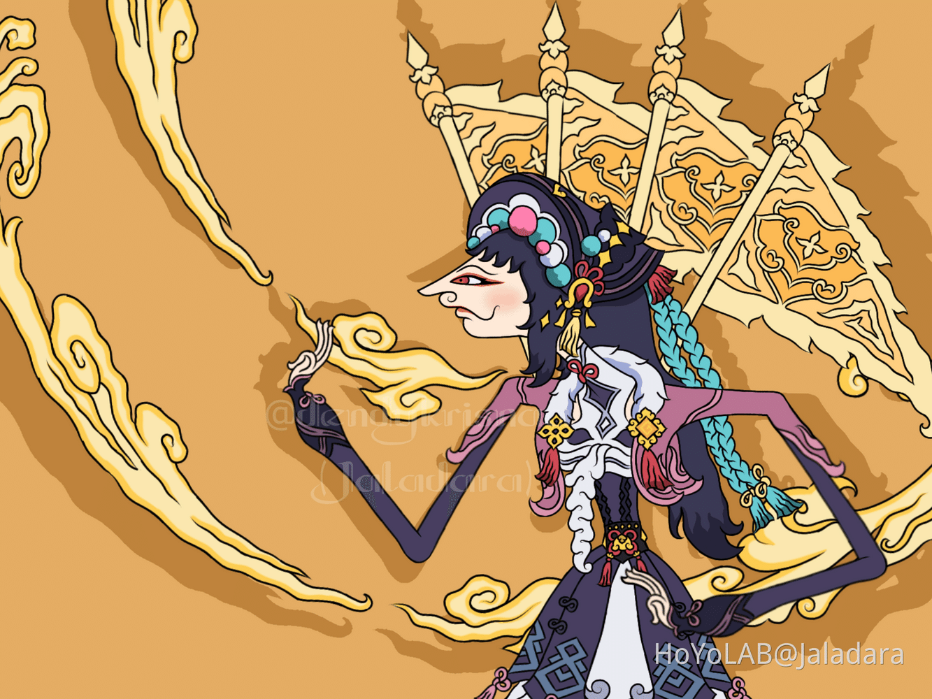 1333x1000 Wallpaper Desktop Wayang Kulit Yunjin dan Diluc Genshin Impact