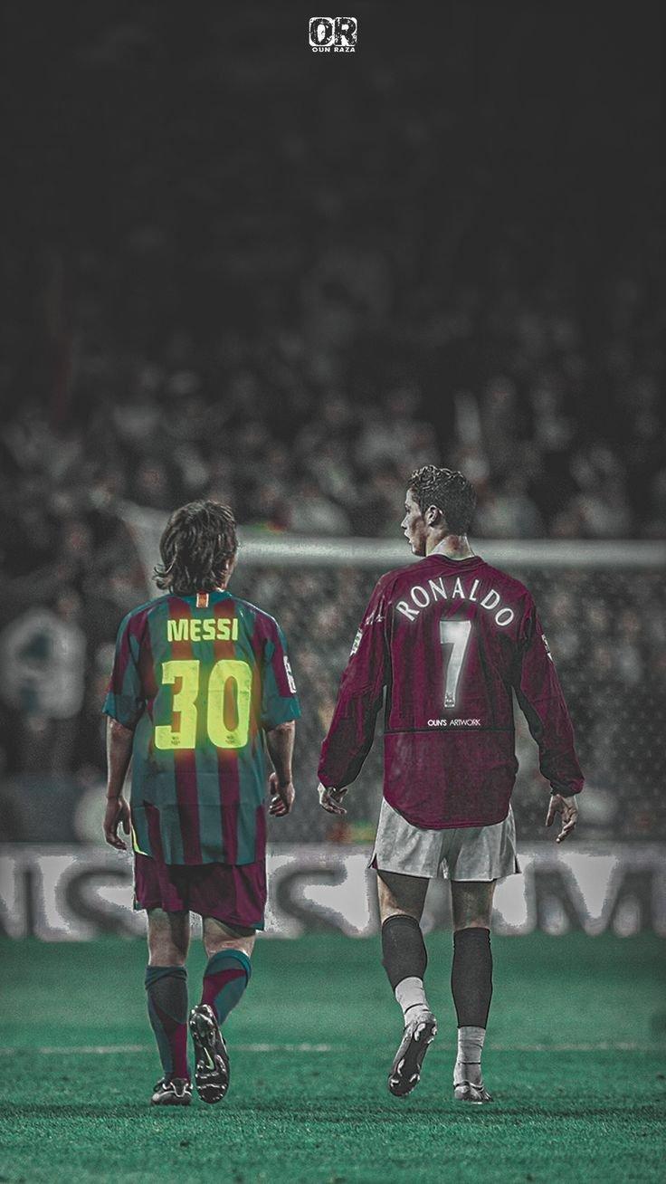 736x1308 Messi and ronaldo Wallpaper
