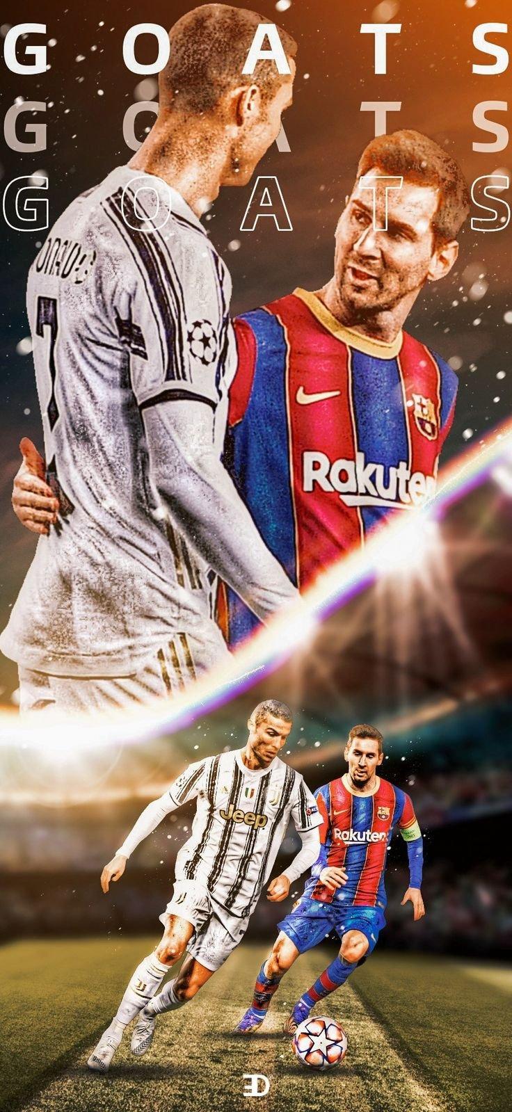 736x1599 Roanldo and messi with goats Wallpaper