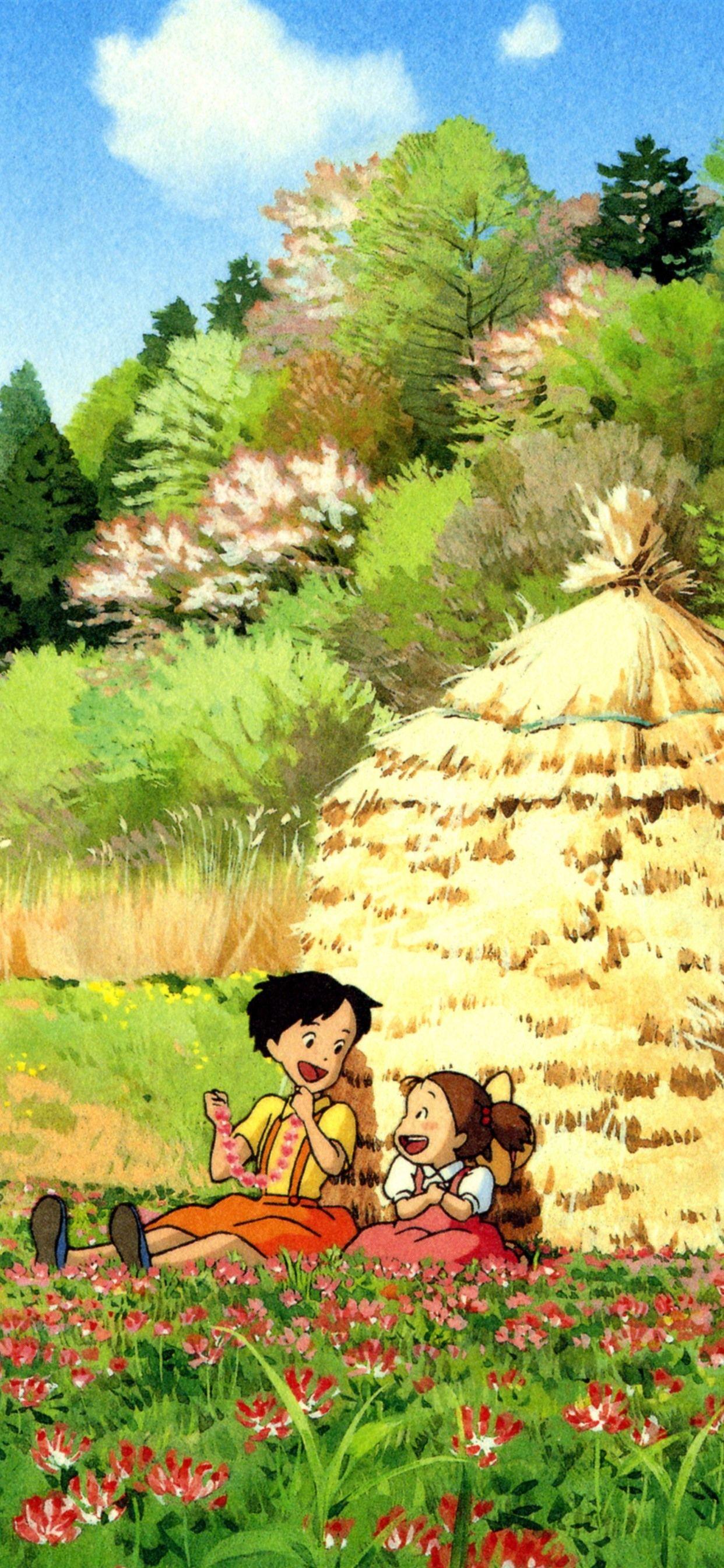 1242x2688 My Neighbor Totoro, beautiful countryside, Japanese anime 1242x2688