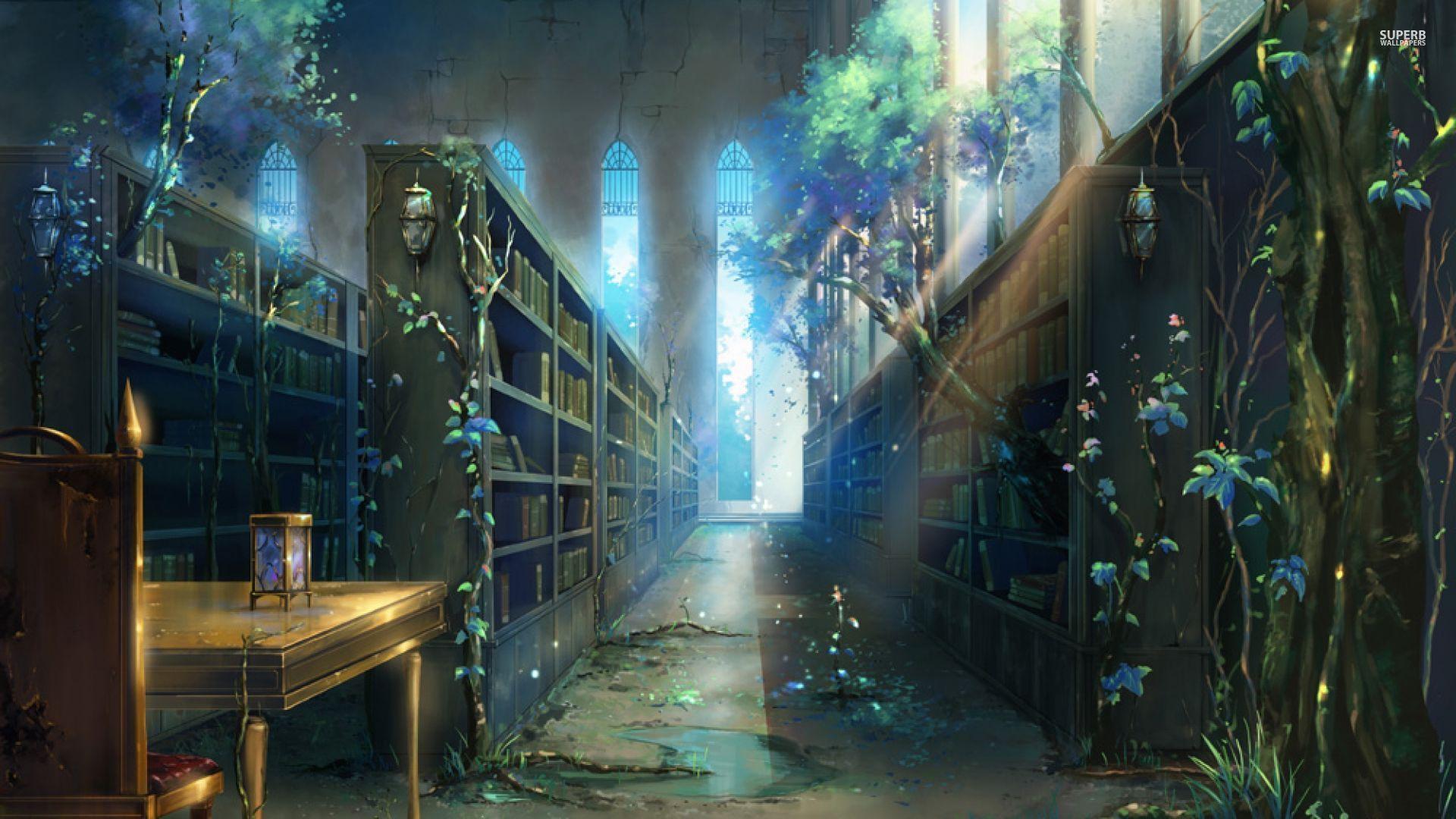 prompthunt pretty library in golden time no human vivid color anime  style shoujo manga style