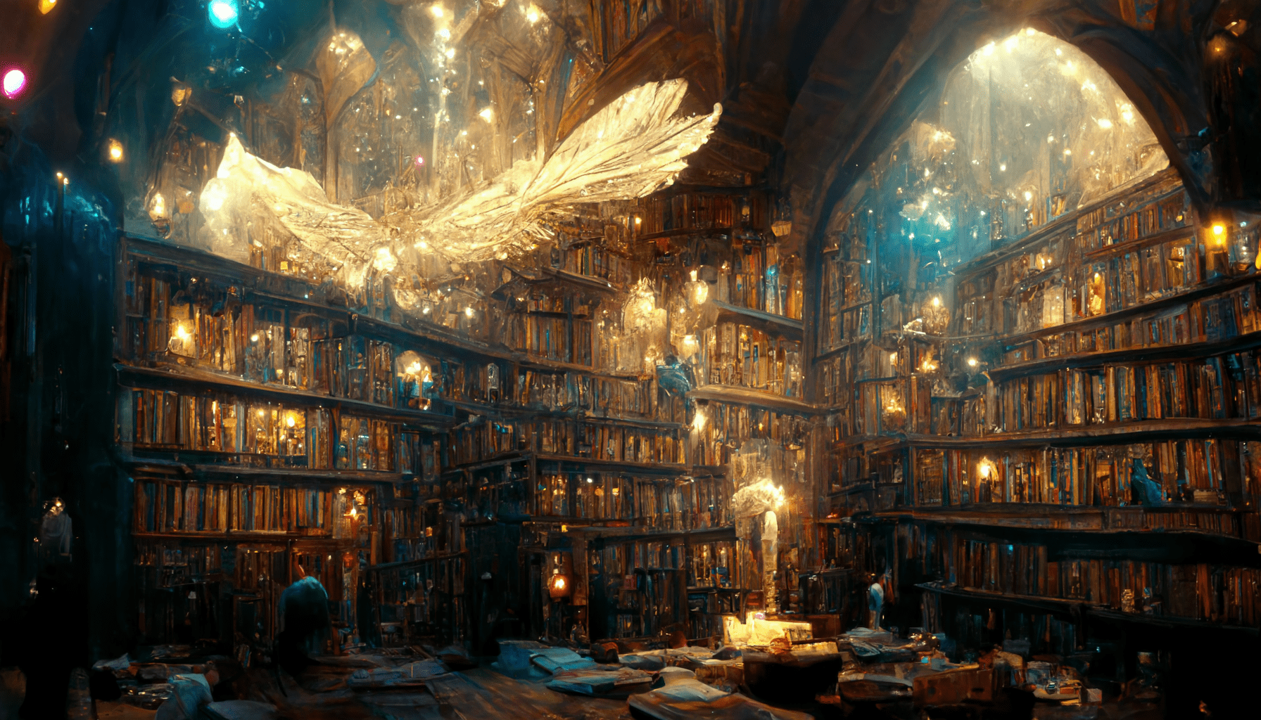 1792x1024 Midjourney prompt: Magical library