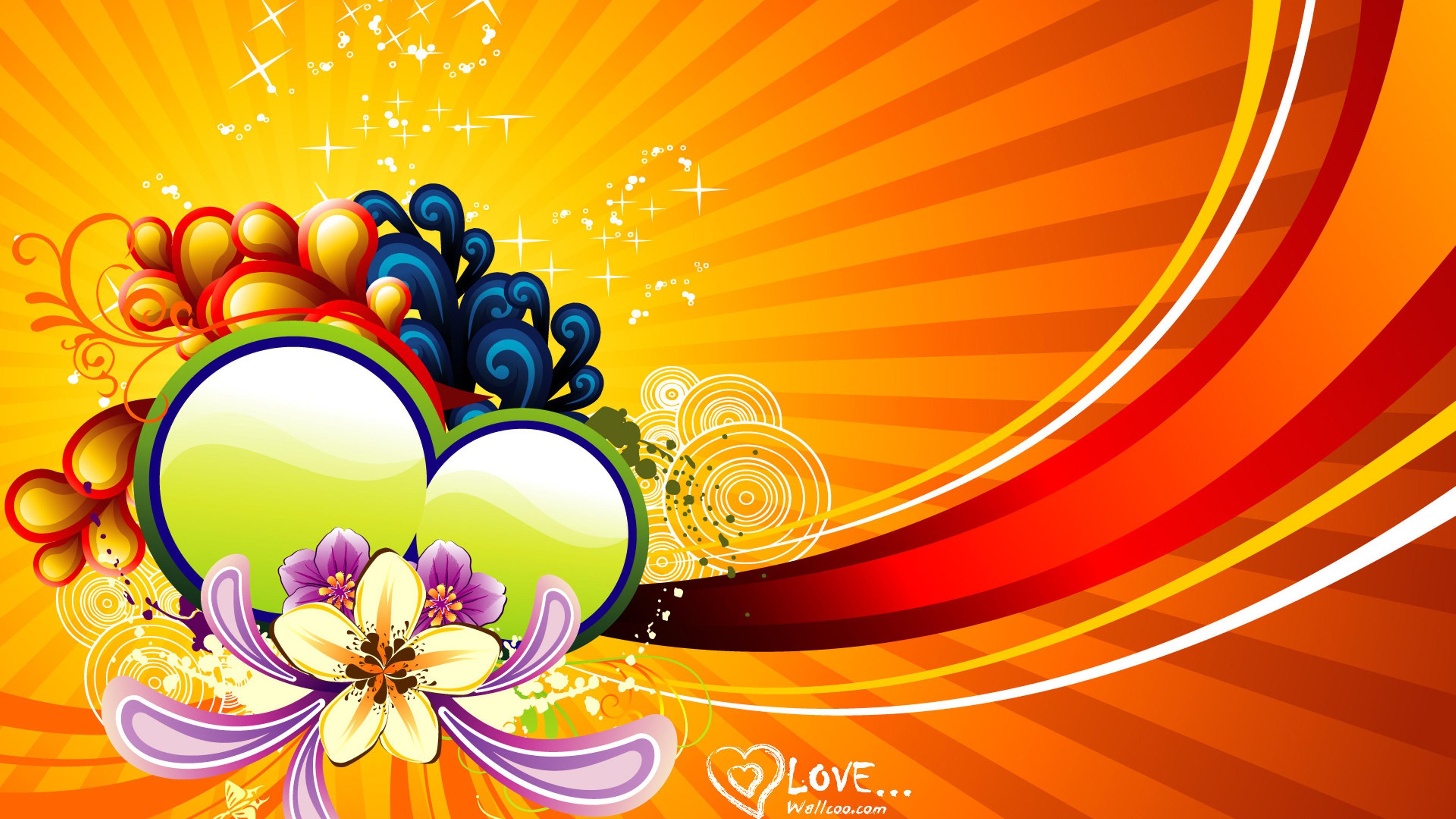 3840x2160 Orange vector design and flowers
