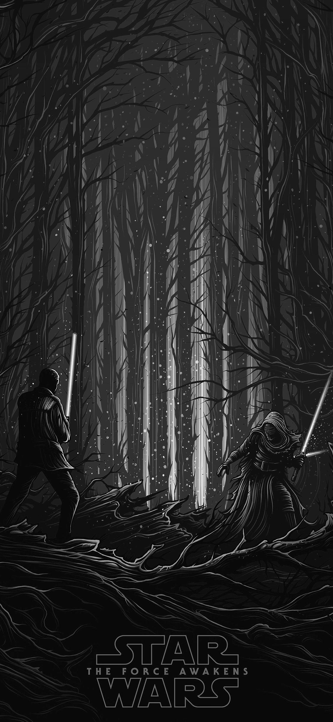 1125x2436 Starwars Illustration Bw Dark Art Film