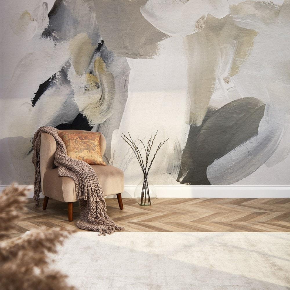 1000x1000 Contemporary Wall Art mural in charcoal & white. I Love Wallpaper