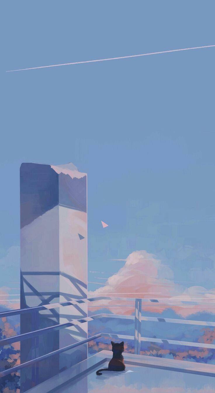 736x1345 Download Lo Fi Anime Black Cat Cover Wallpaper