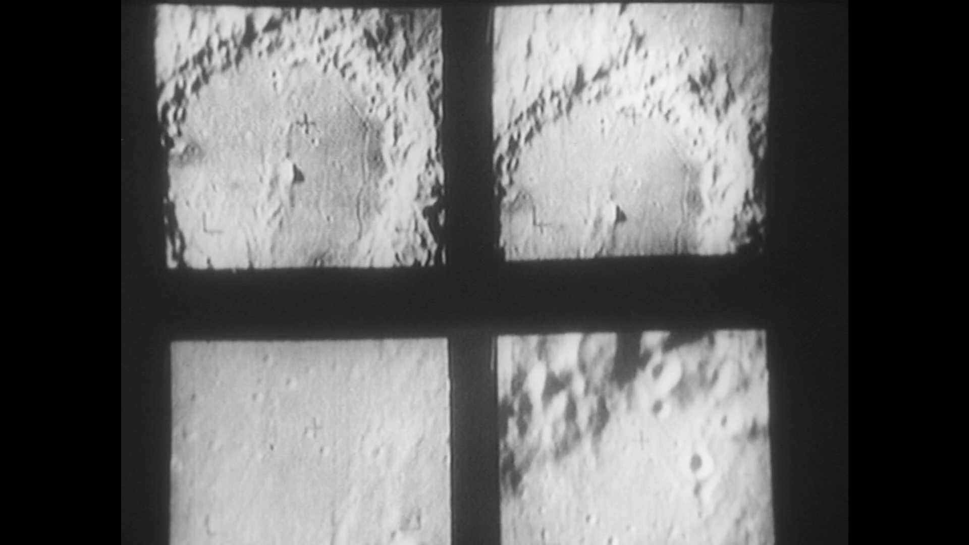 1920x1080 UNITED STATES: 1960s: four monitor screens show surface of planet