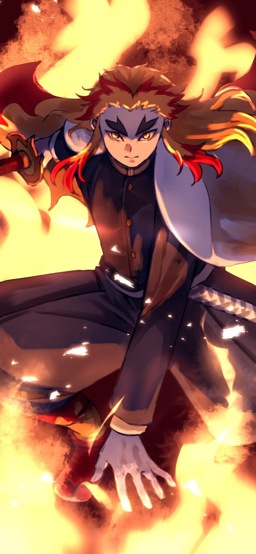 828x1792 Download Kyojuro Rengoku wallpaper