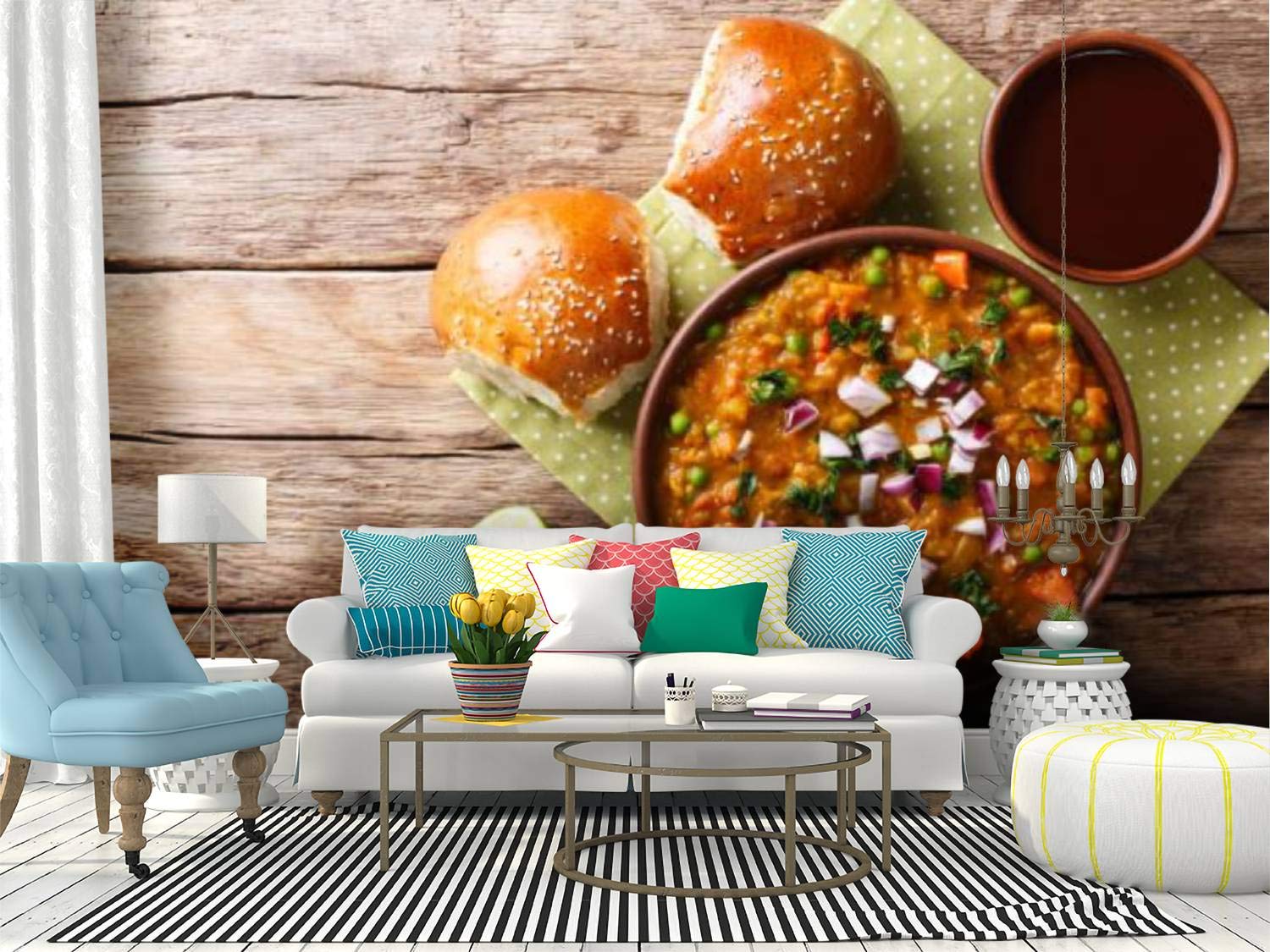 1500x1125 Self Adhesive Wallpaper Roll Paper indian mumbai food pav bhaji from vegetables with bread close up in a Removable Peel and Stick Wallpaper Decorative Wall Mural Posters Home Covering Interior Film