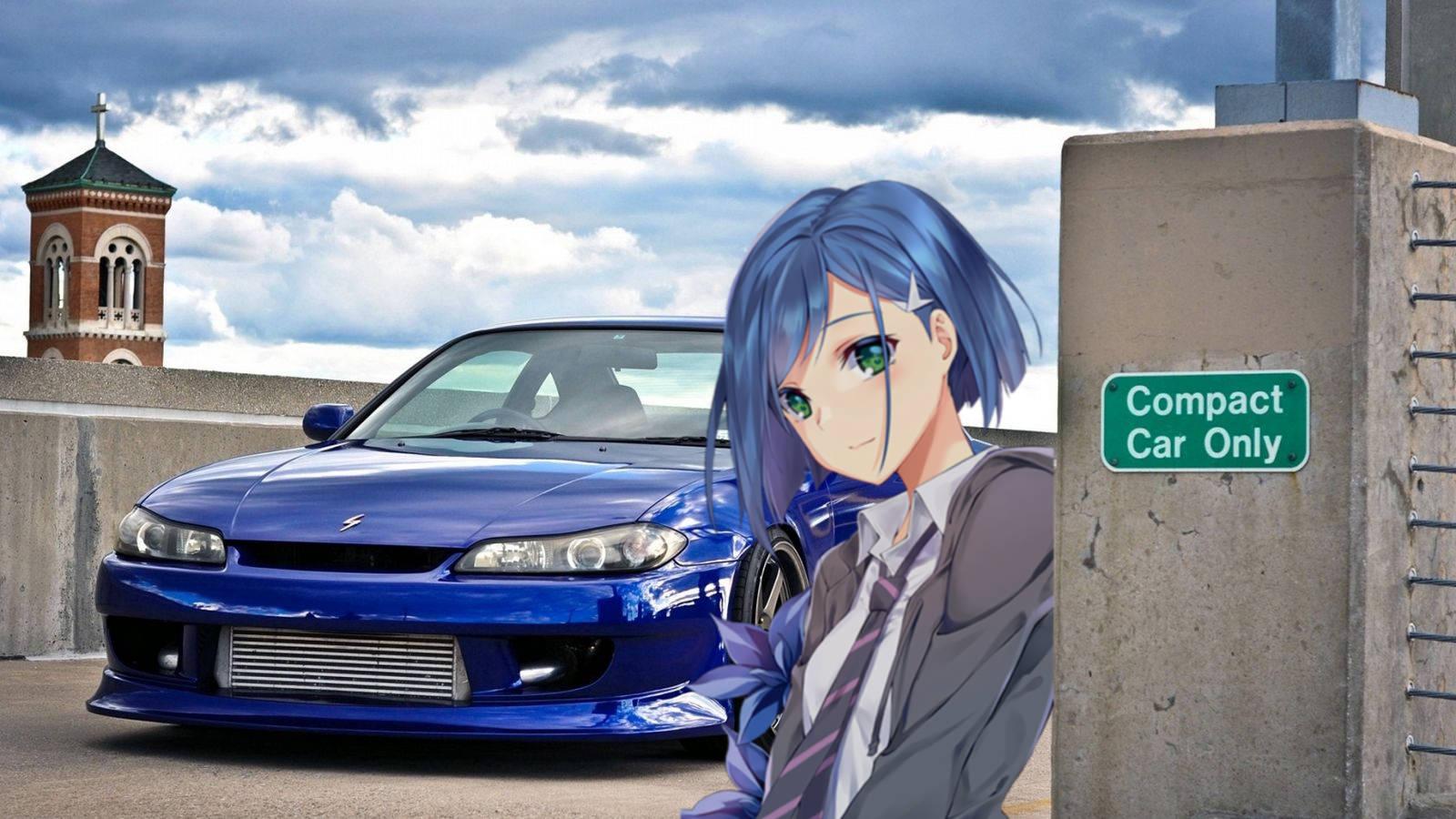 1600x900 Download Anime Girl With Blue Jdm Car Wallpaper