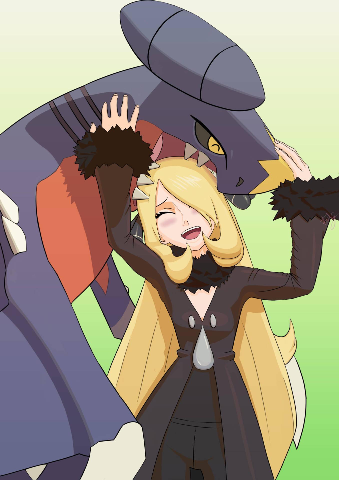 1357x1920 Download Cute Cynthia And Garchomp Wallpaper